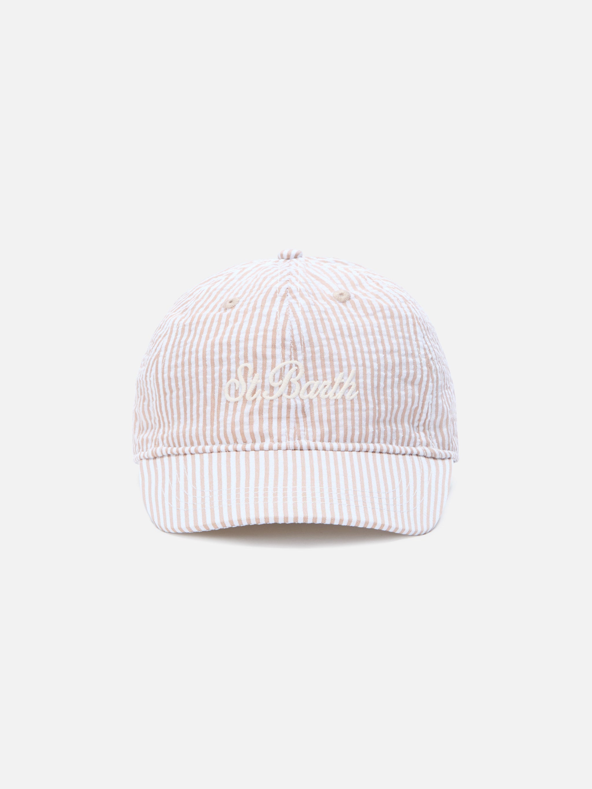 cappellino-baseball-mc2-saint-barth-in-cotone-seersucker-a-righe-beige-e-bianco- image 1