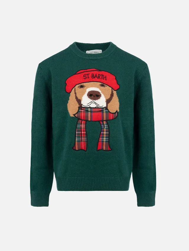 mc2-saint-barth-maglione-bambino-douglas-verde-con-sciarpa-beagle image 1