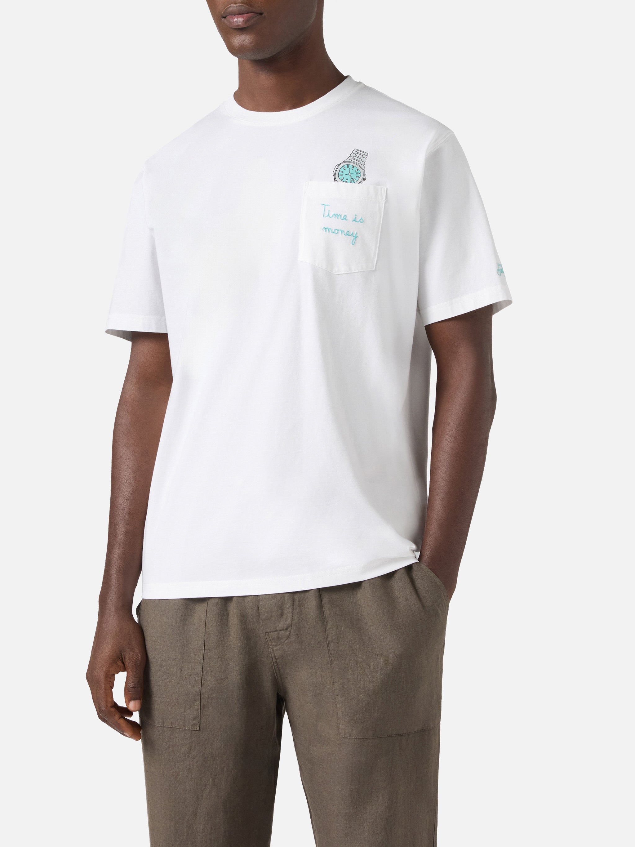 mc2-saint-barth-t-shirt-austin-uomo-bianca-cotone-time-is-money-orologio image 3