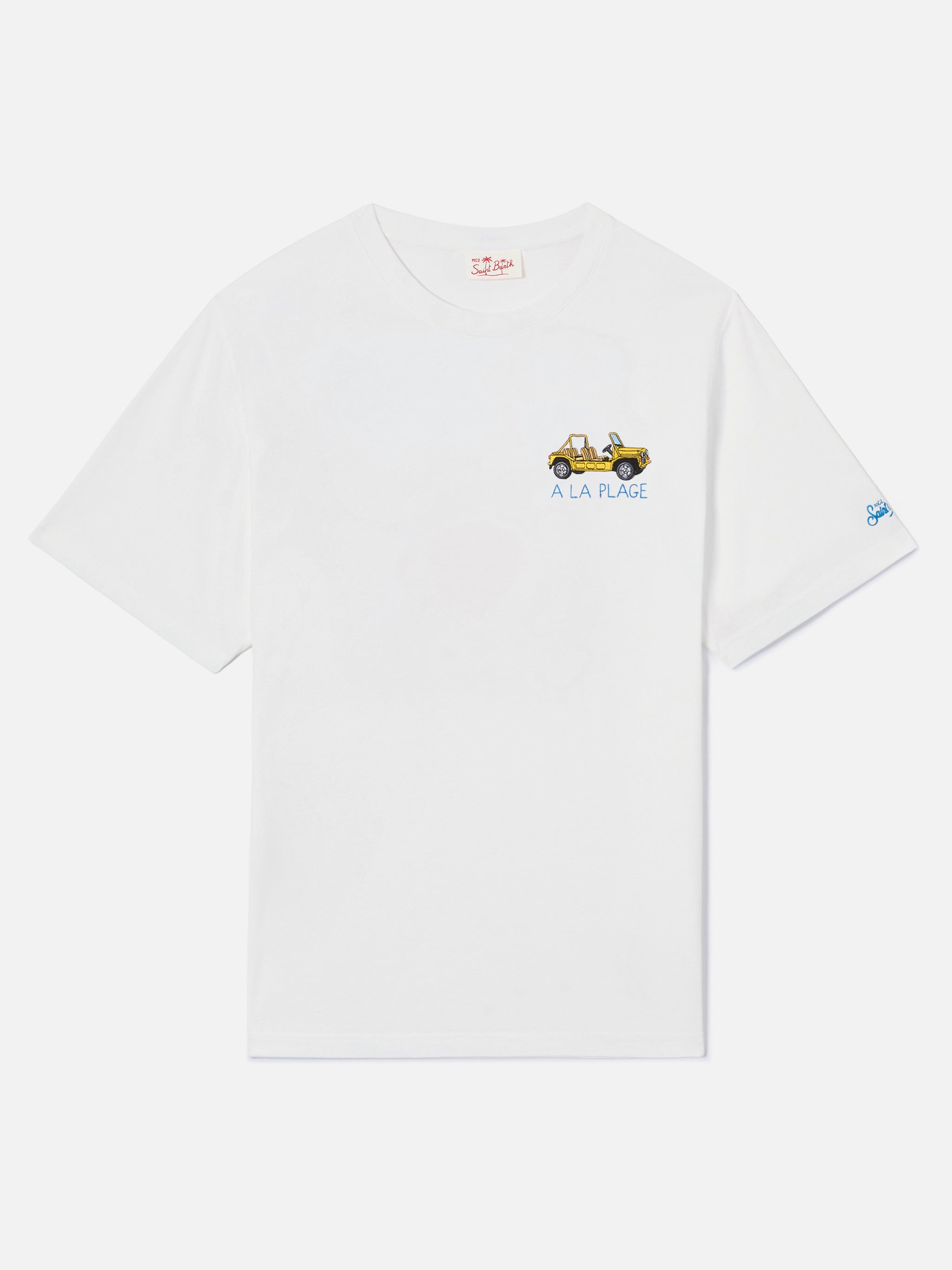 mc2-saint-barth-portofino-t-shirt-uomo-bianca-cotone-ricamo-la-plage image 5