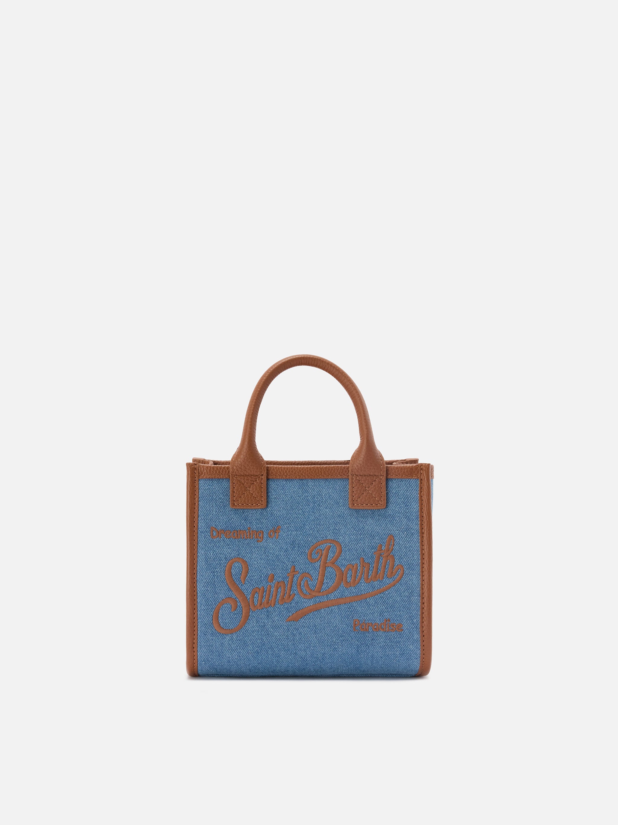 mc2-saint-barth-borsa-vanity-mini-denim-e-pelle-martellata-blu-marrone image 1