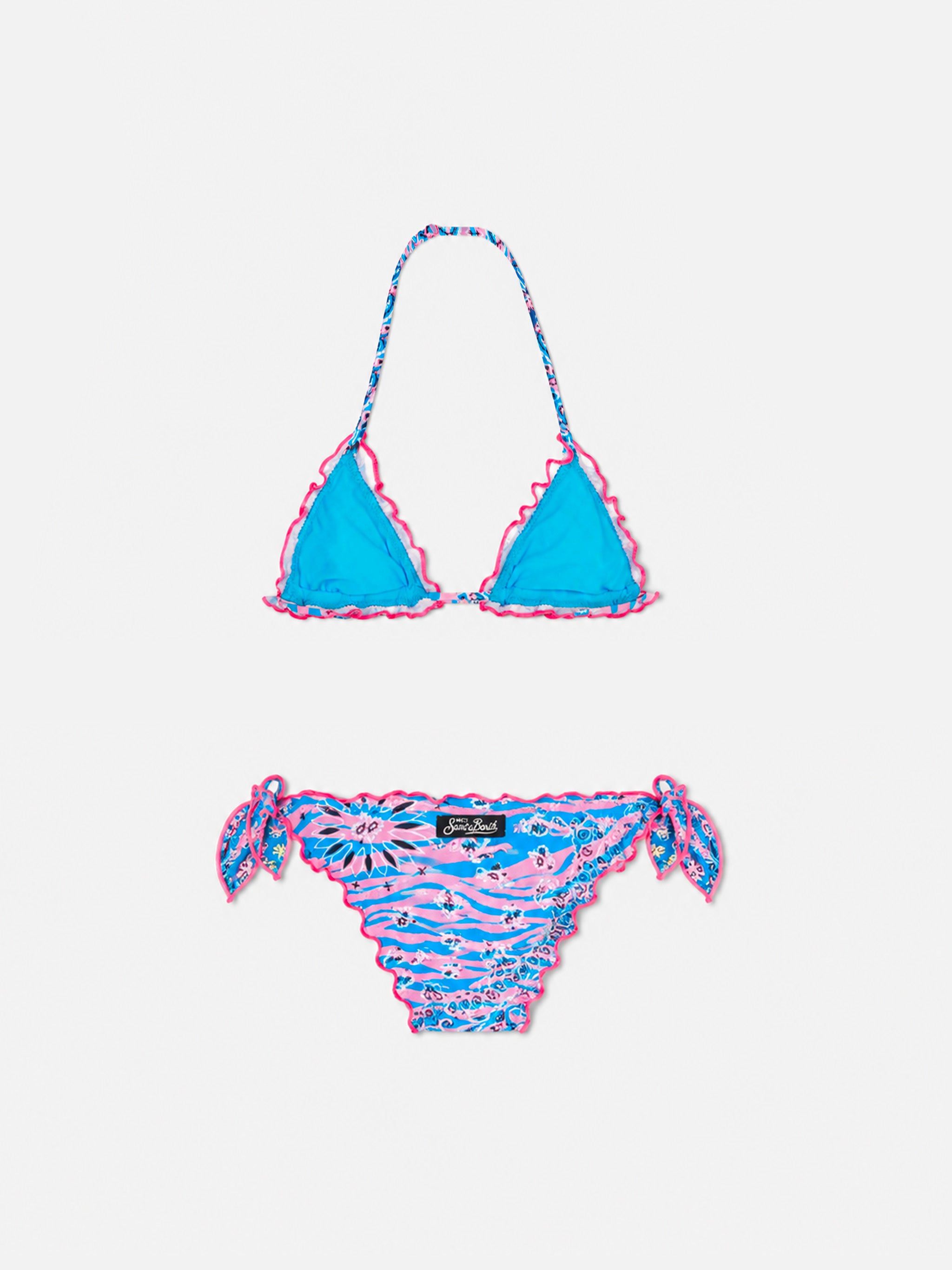 mc2-saint-barth-bikini-bambina-leah-triangolo-stampa-bandana-zebrata-rosa-e-blu image 2
