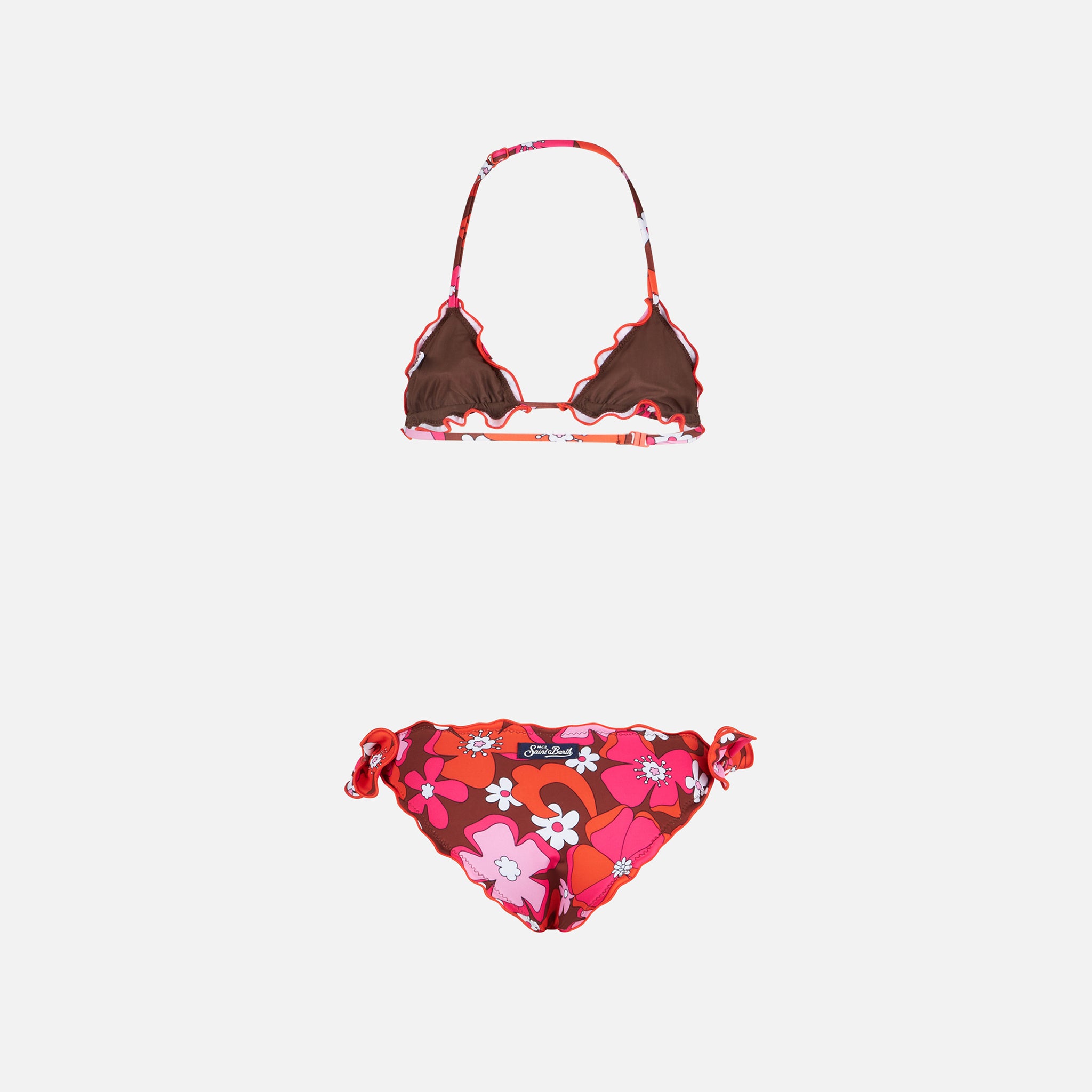 mc2-saint-barth-bikini-da-bambina-a-triangolo-con-stampa-fiori-color-marrone-mod image 2