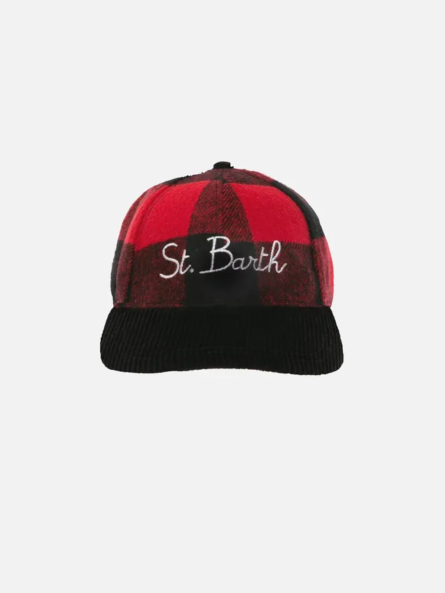 mc2-saint-barth-basb001-berretto-da-baseball-st-barth-rosso-e-nero-a-quadri image 1