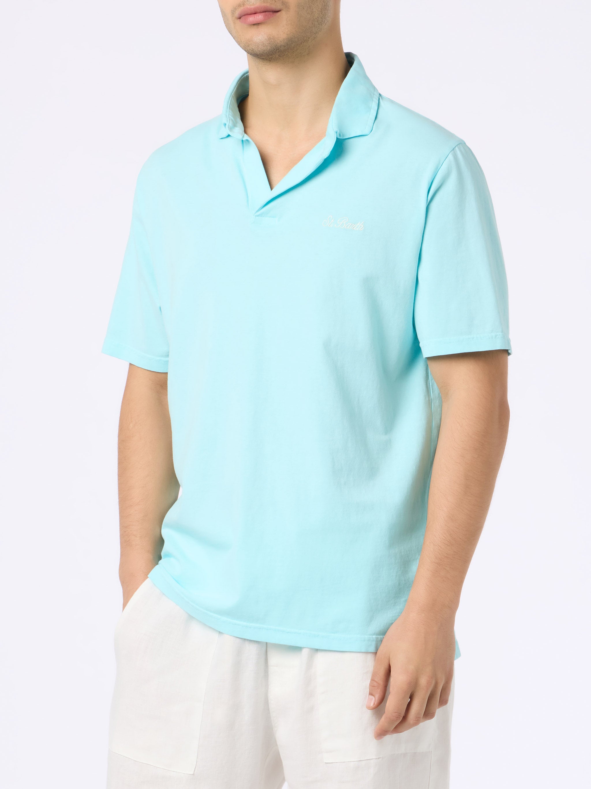 mc2-saint-barth-polo-brighton-uomo-in-cotone-jersey-verde-acqua-tinta-unita image 1