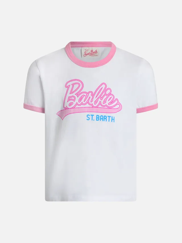 mc2-saint-barth-elly-t-shirt-bambina-bianca-in-cotone-con-stampa-barbie-saint-ba image 1