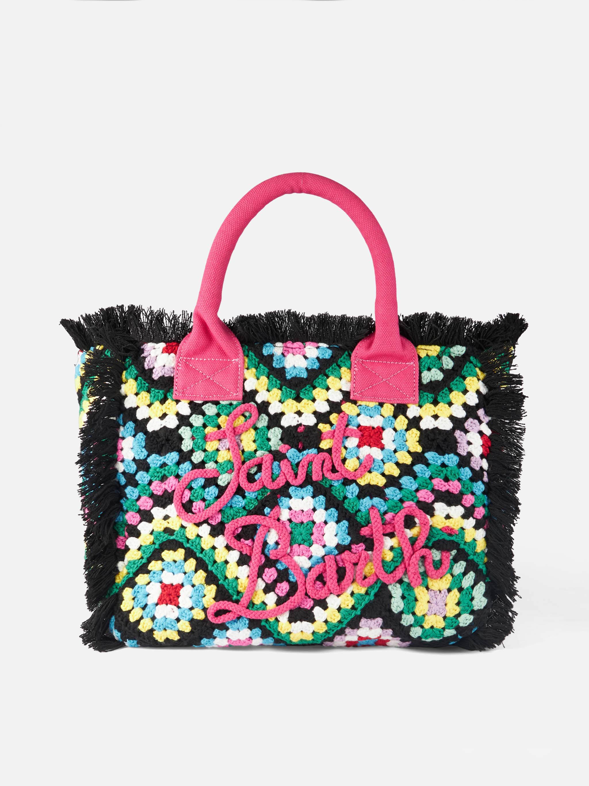mc2-saint-barth-borsa-tote-a-spalla-uncinetto-nera-multicolore-con-frange-40x32x image 1