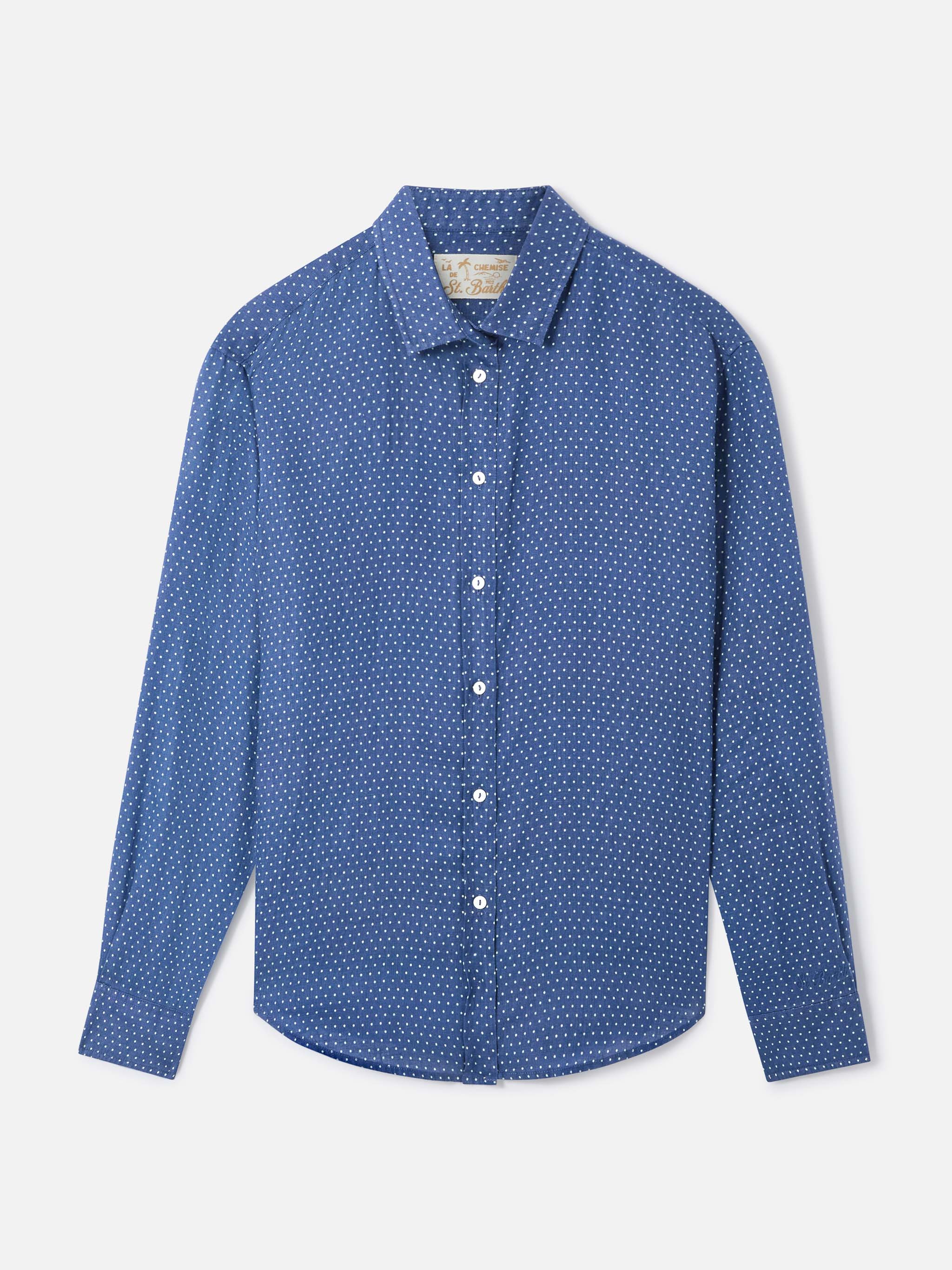 mc2-saint-barth-meredith-camicia-donna-in-lino-blu-a-pois-saint-barth image 5