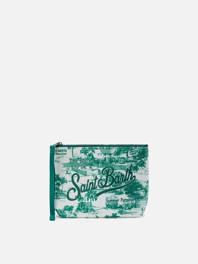 mc2-saint-barth-aline-pochette-donna-in-scuba-avorio-verde-stampa-toile-de-jouy- image 1