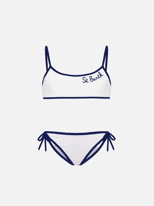 mc2-saint-barth-bikini-bimba-bralette-bianco-con-piping-blu-navy image 1