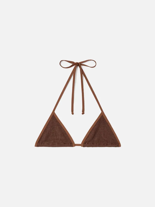 mc2-saint-barth-top-bikini-leah-triangolo-in-tessuto-crinkle-marrone-tinta-unita image 1