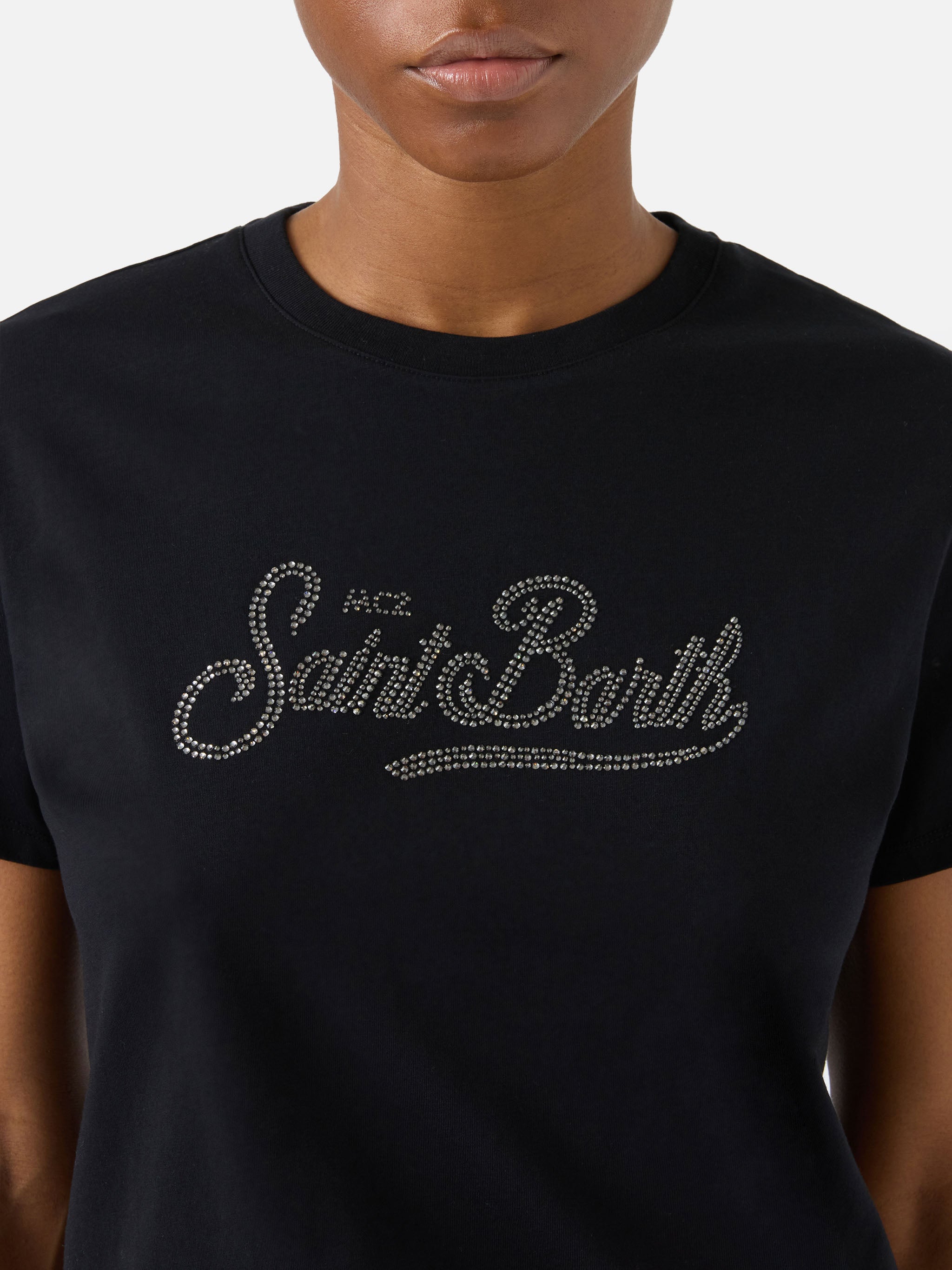 mc2-saint-barth-emilie-t-shirt-donna-nera-con-logo-in-strass image 3