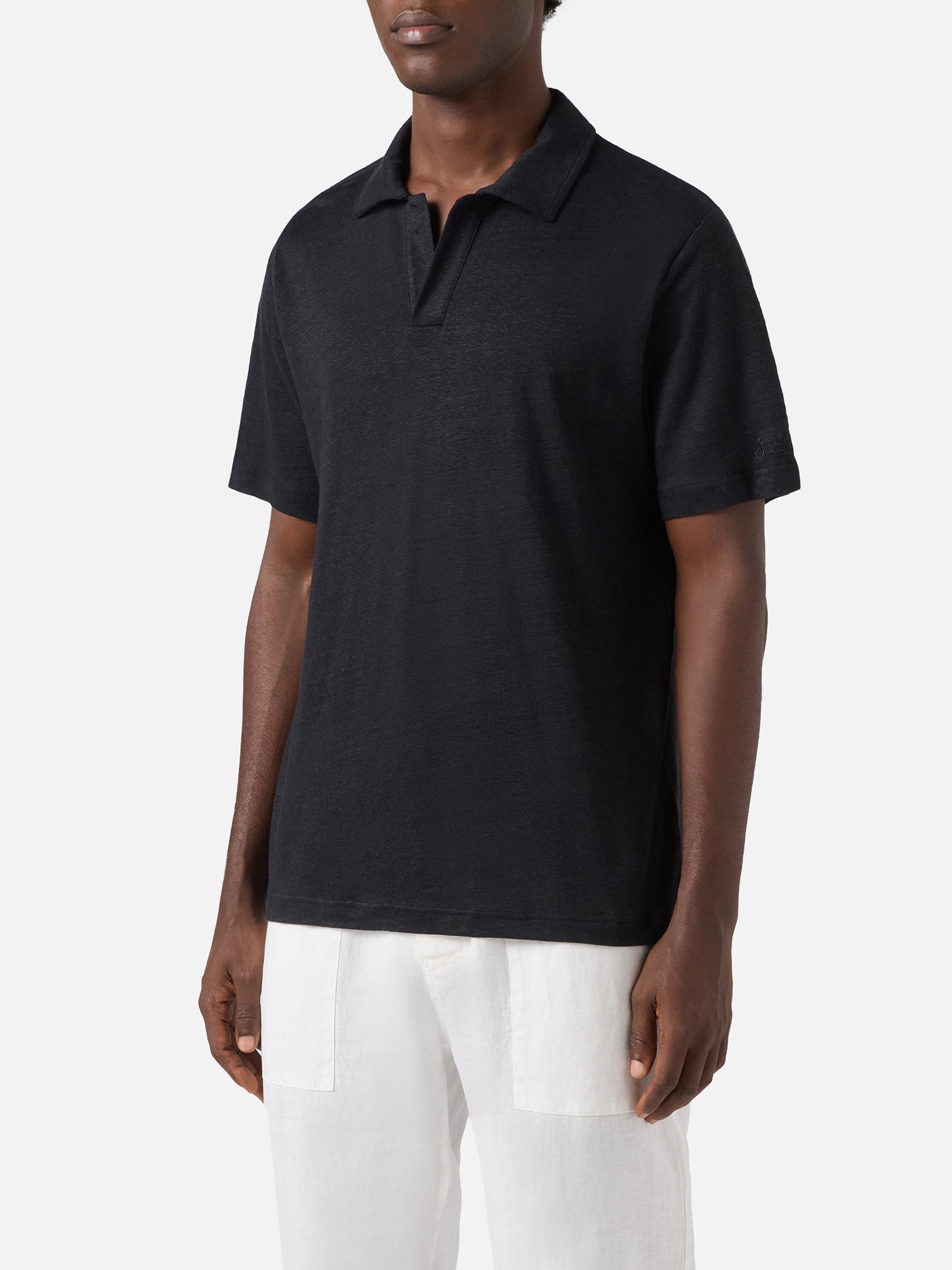 mc2-saint-barth-fraser-polo-uomo-in-puro-lino-nero image 1