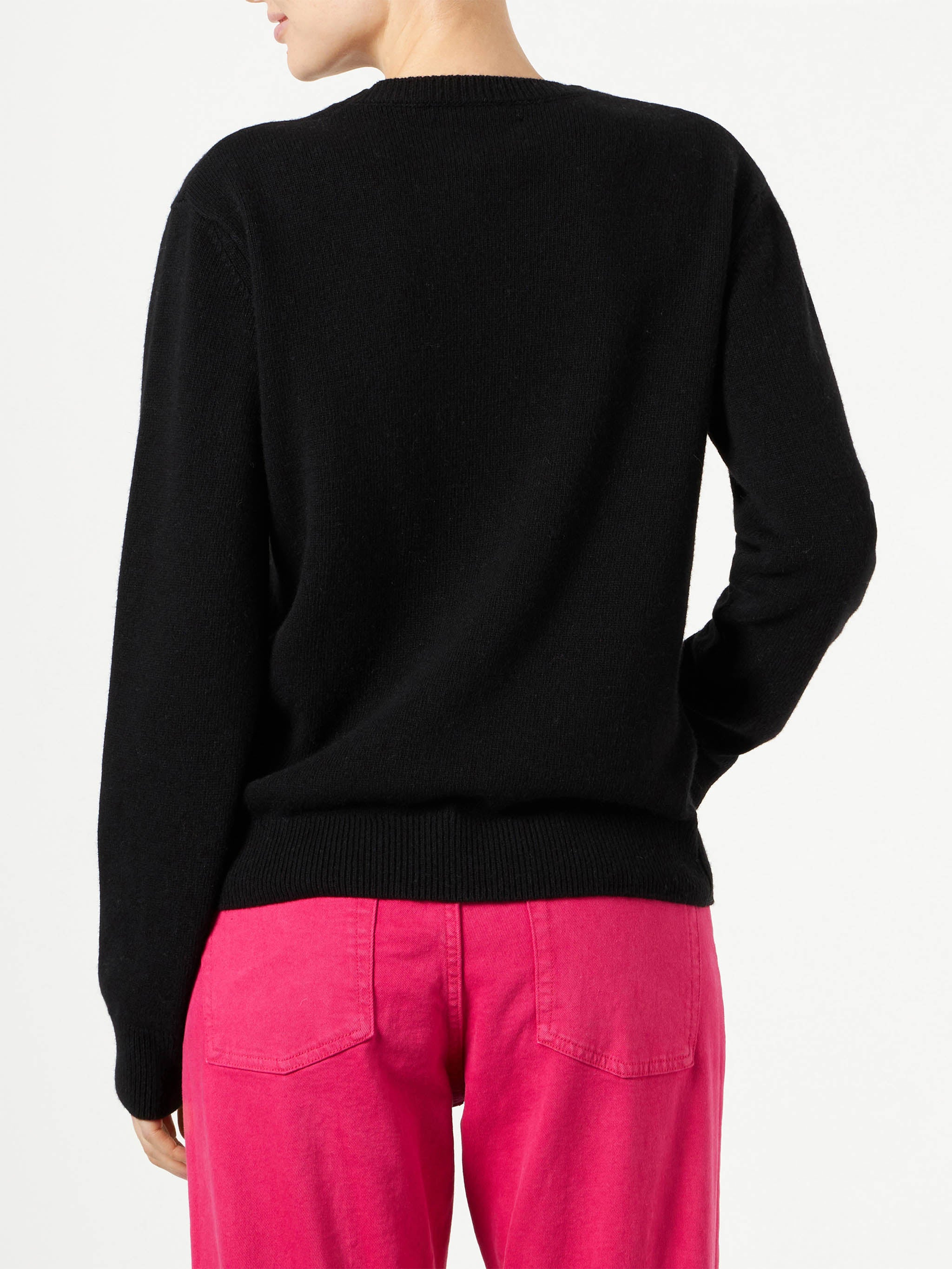 mc2-saint-barth-new-queen-maglione-donna-nero-logo-spugna-rosa image 3