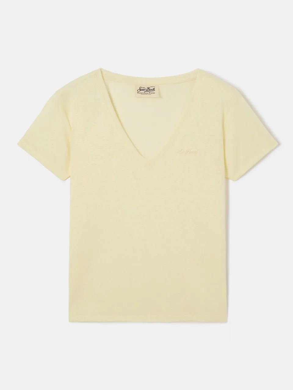 mc2-saint-barth-eloise-t-shirt-da-donna-gialla-in-lino-con-logo-ricamato-tono-su image 1