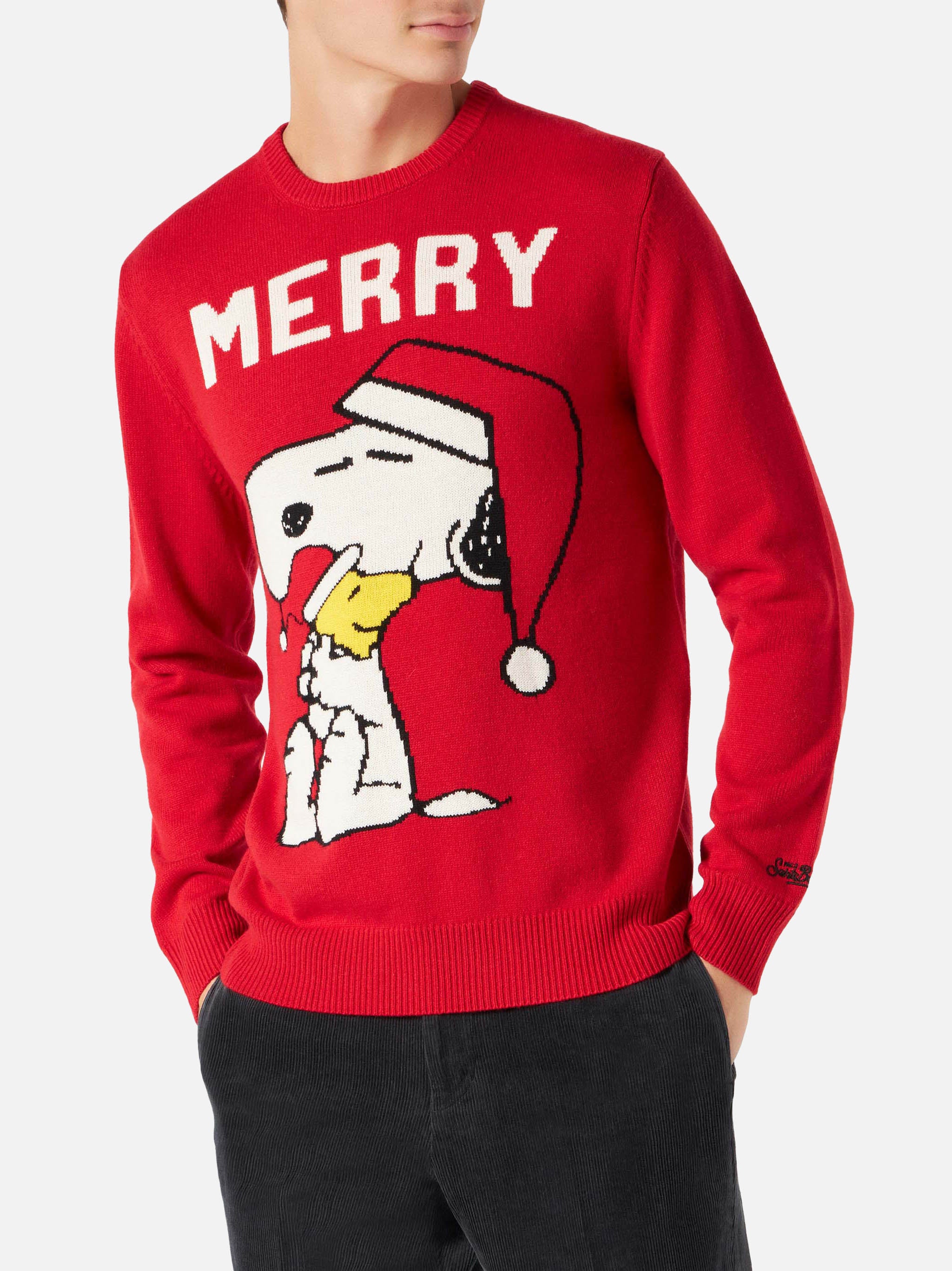 mc2-saint-barth-heron-maglia-uomo-snoopy-merry-misto-cashmere-rossa-peanuts-spec image 2