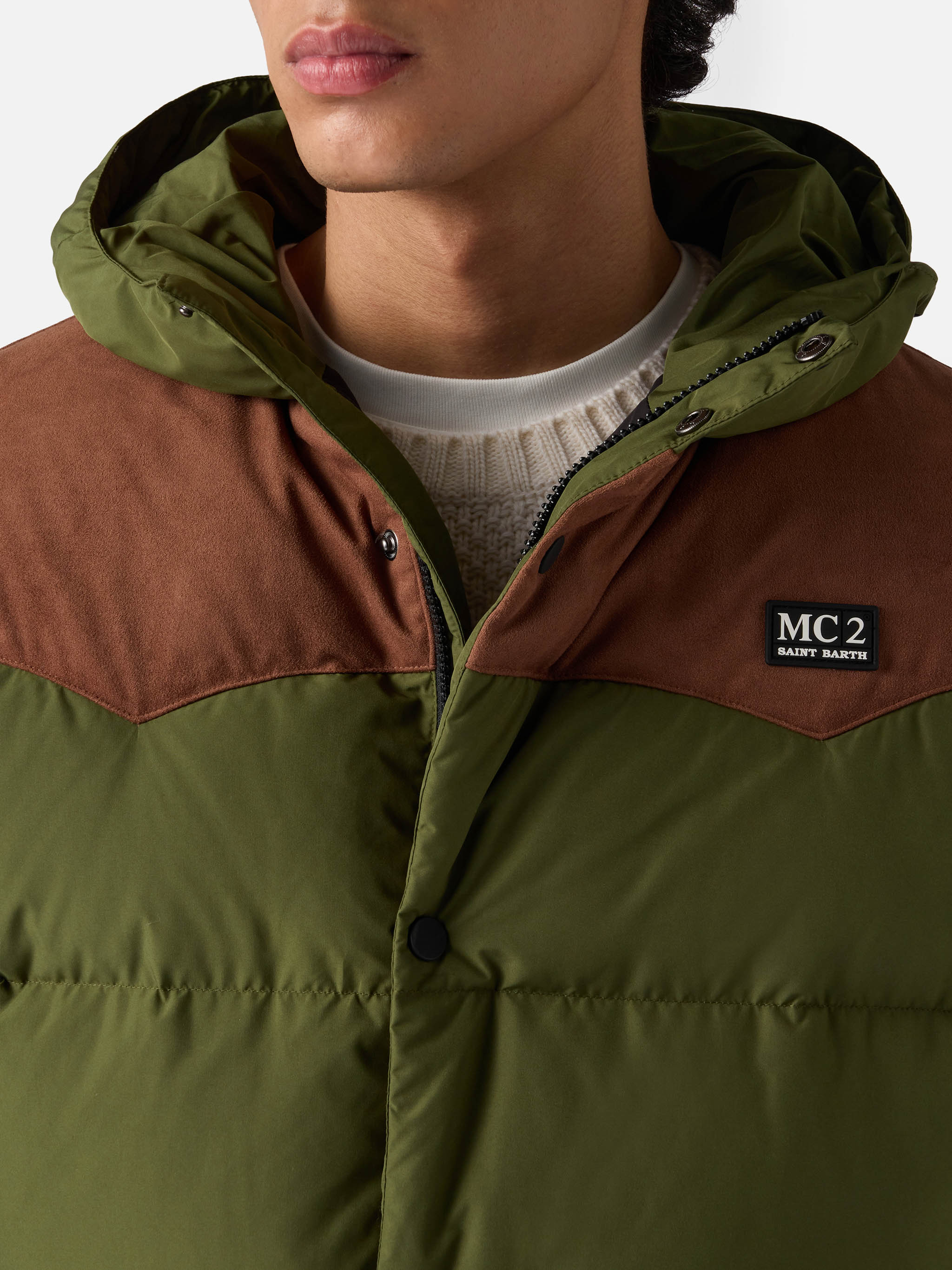 mc2-saint-barth-piumino-uomo-baxter-verde-militare-con-cappuccio image 3