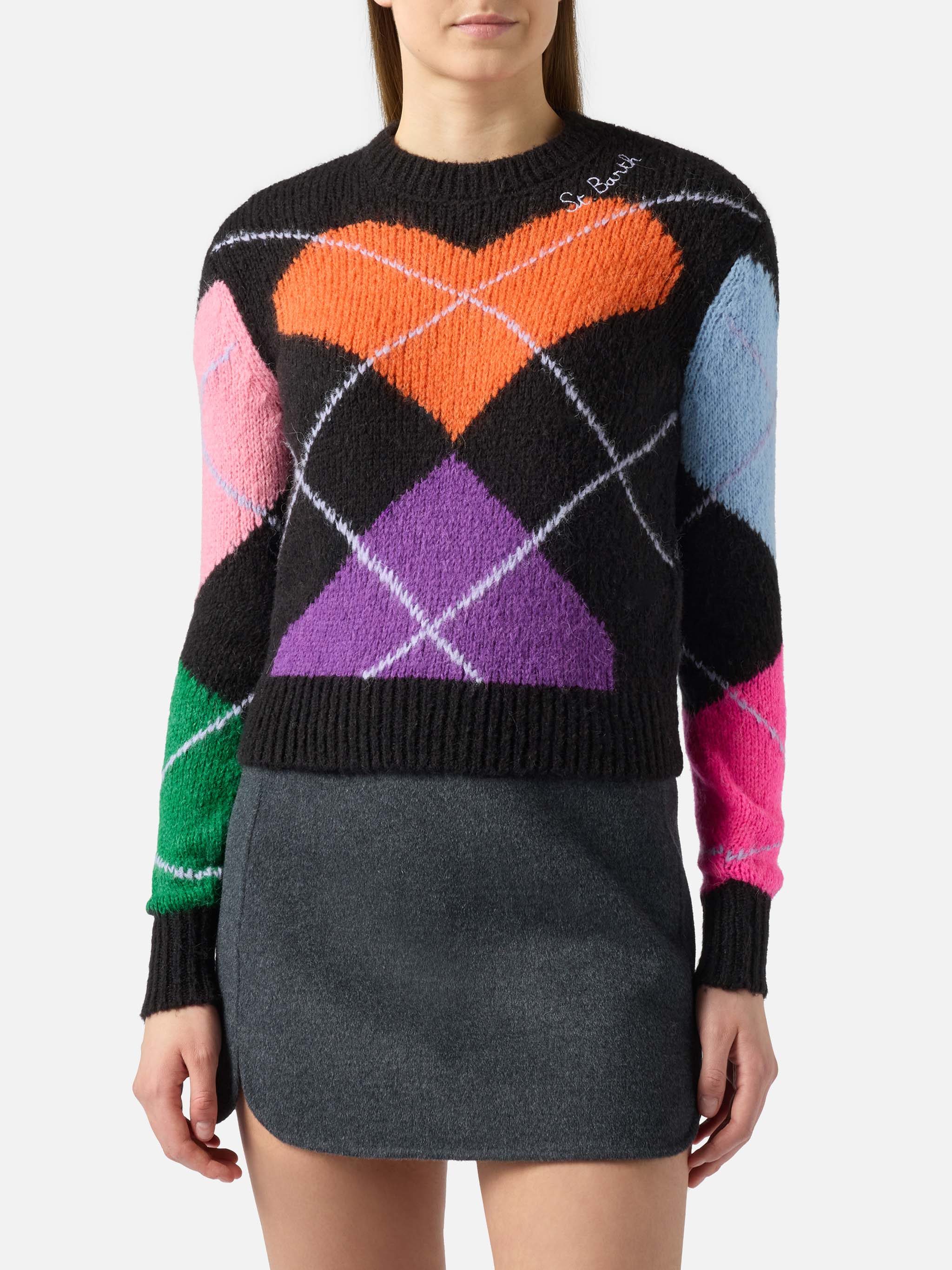 mc2-saint-barth-maglione-new-queen-crop-nero-con-cuori-donna image 1