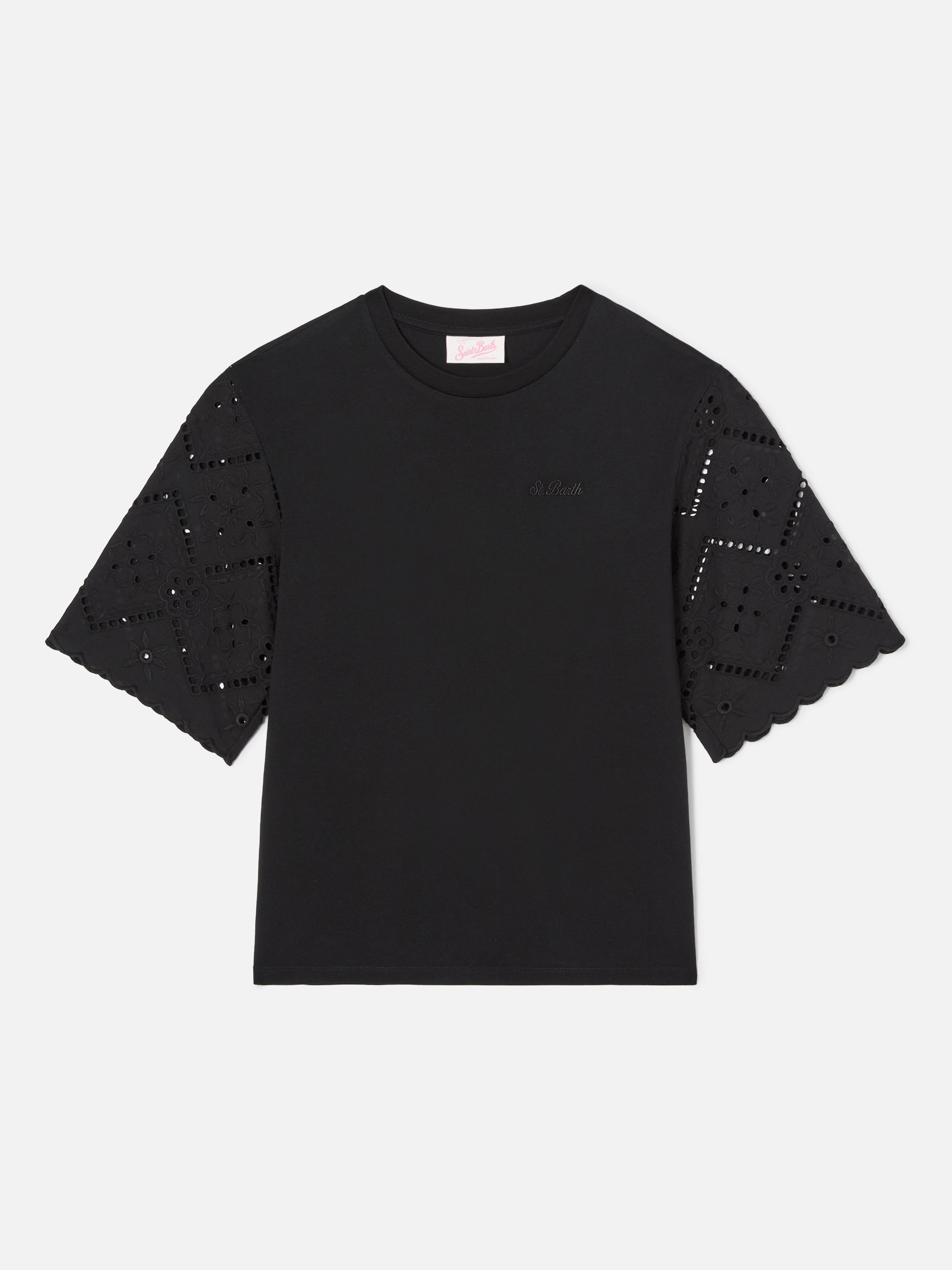 mc2-saint-barth-maisa-msa0002-t-shirt-donna-nera-cotone-con-maniche-sangallo image 1
