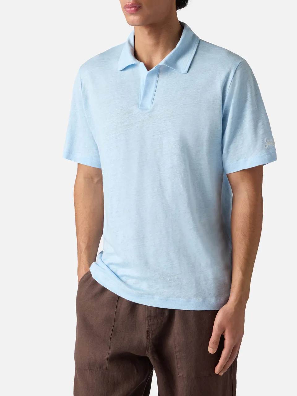mc2-saint-barth-fraser-polo-uomo-in-puro-lino-azzurro image 1