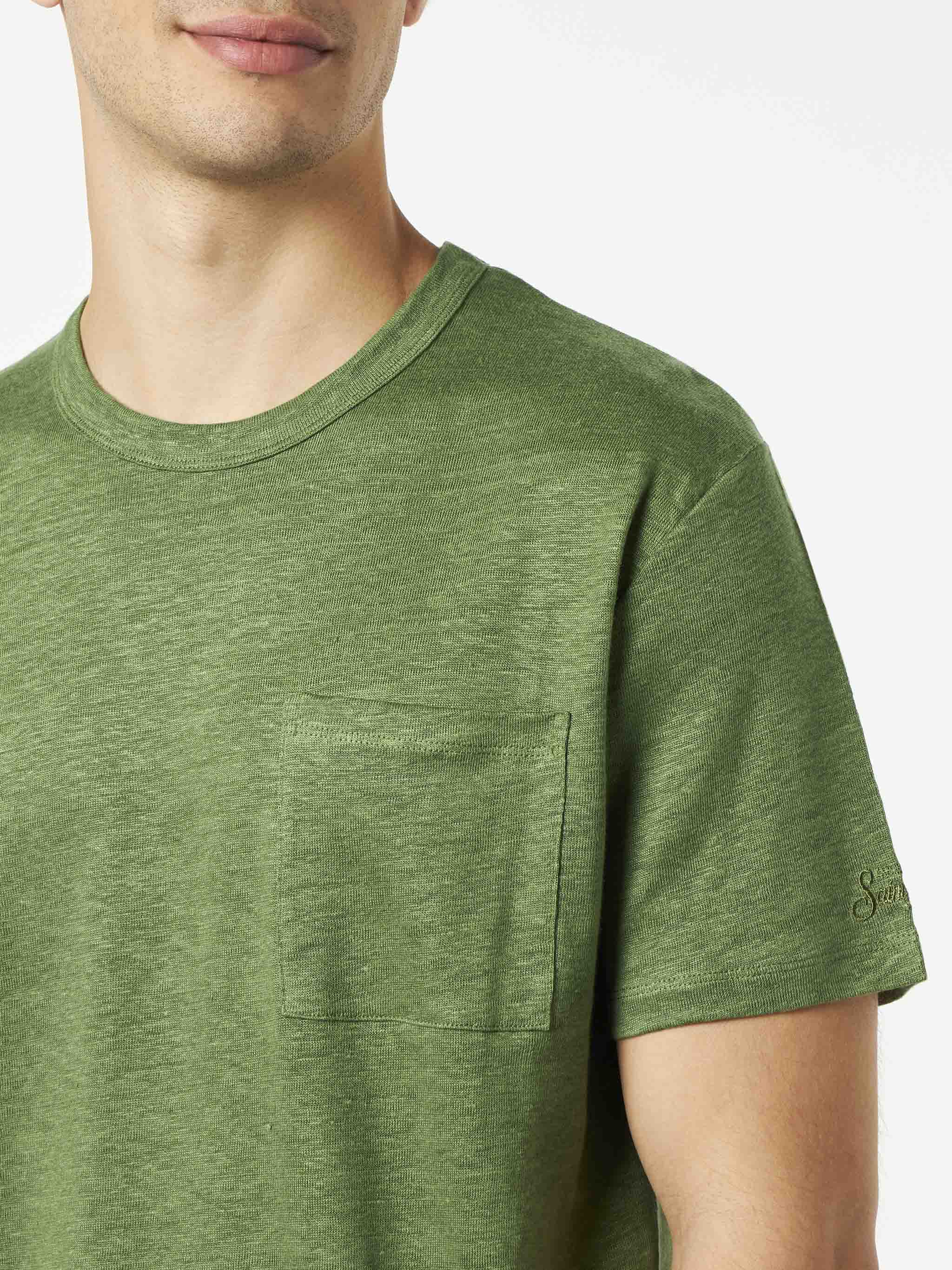 mc2-saint-barth-t-shirt-ecstasea-uomo-in-lino-verde-militare image 2