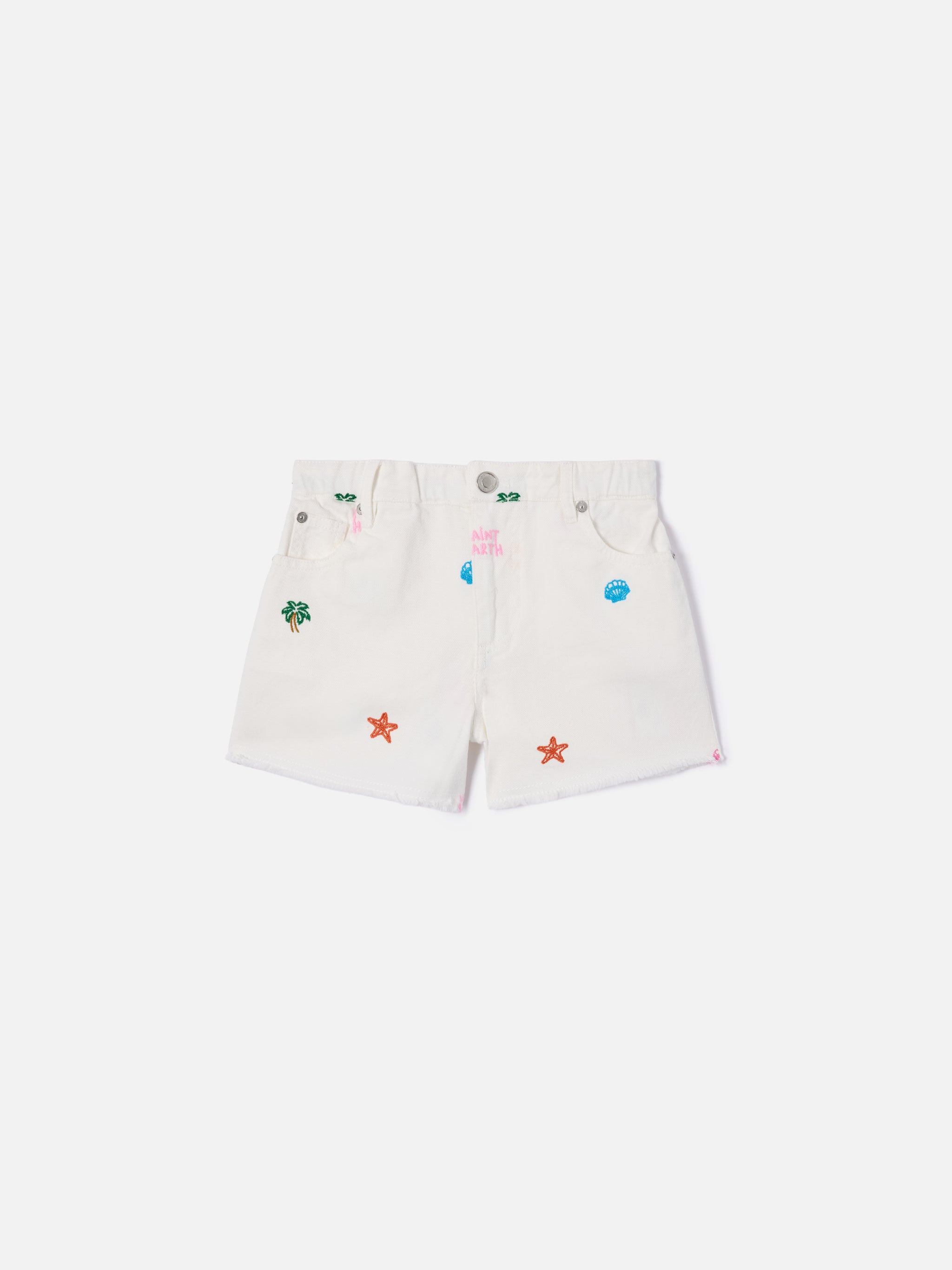short-mc2-saint-barth-kiko-jr-in-denim-con-ricami-multicolor image 1