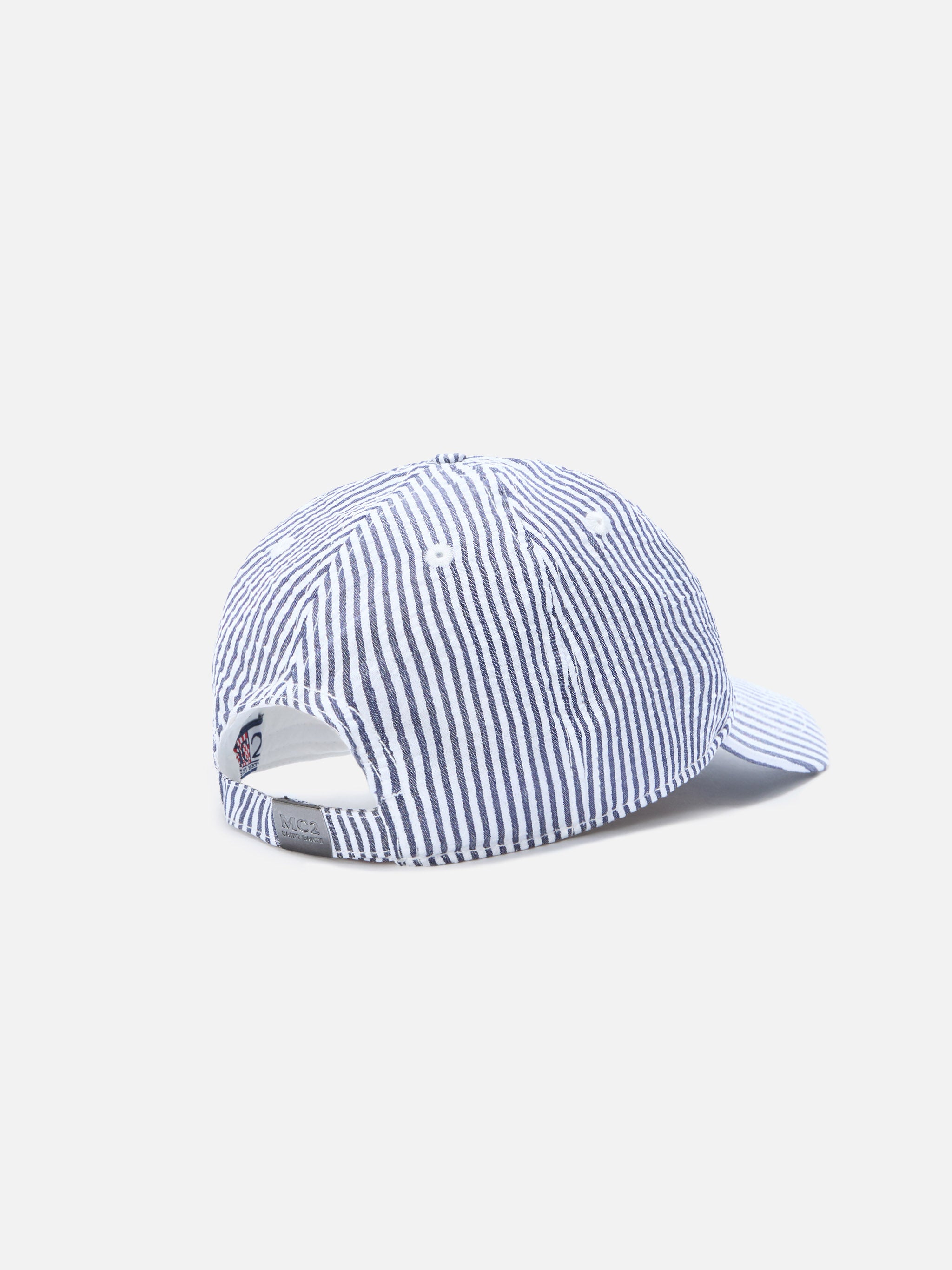 mc2-saint-barth-baseball-cappellino-con-visiera-in-cotone-seersucker-a-righe-blu image 3