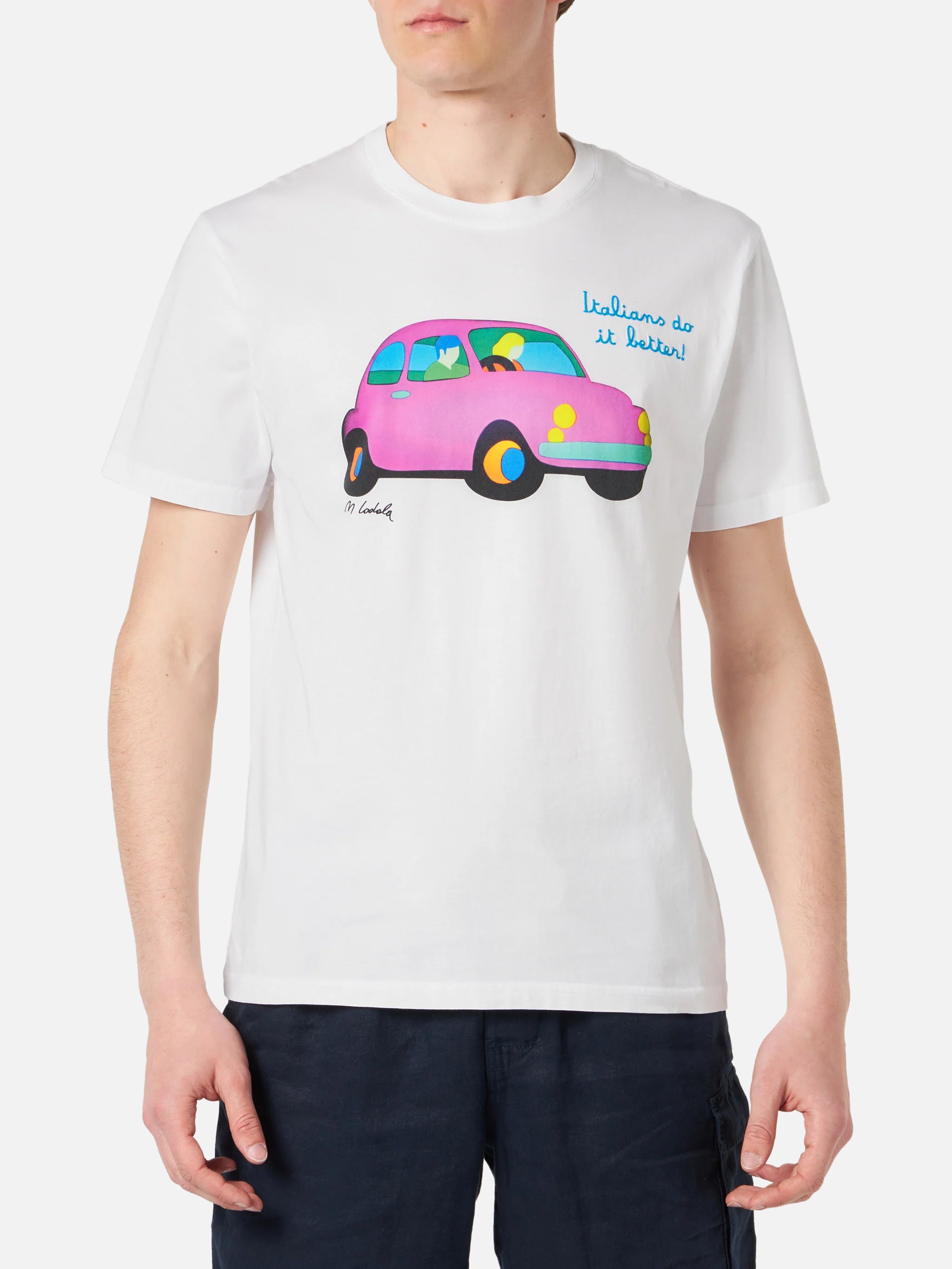 mc2-saint-barth-man-t-shirt-uomo-bianca-stampa-auto-lodola-special-edition image 3