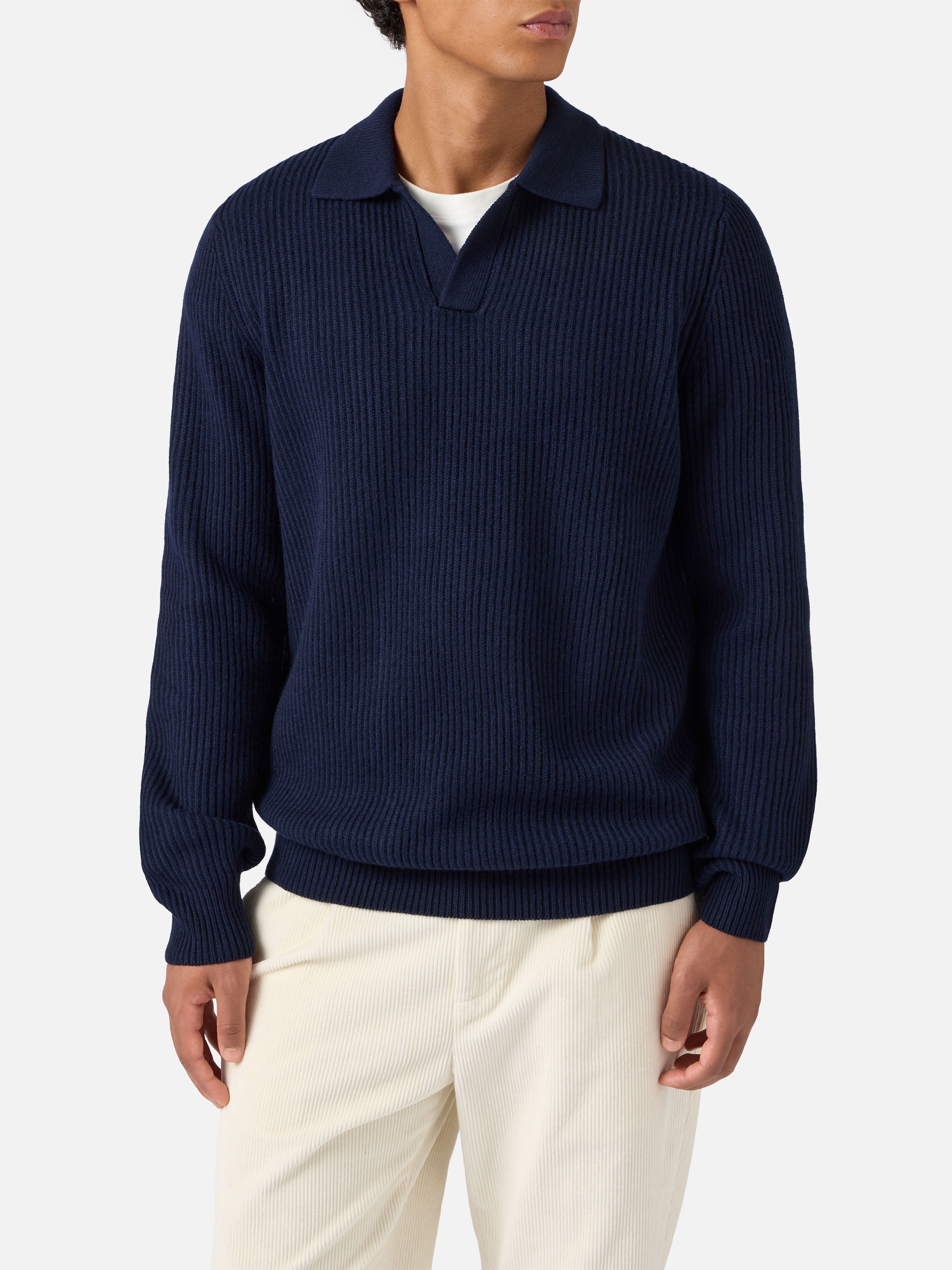 polo-in-maglia-mc2-saint-barth-downing-in-pura-lana-blu-notte image 1