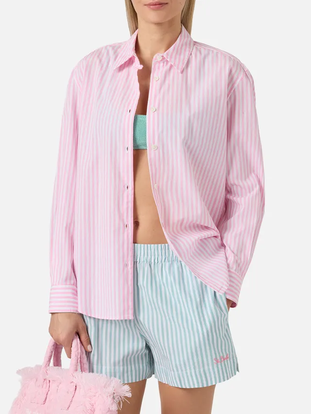 mc2-saint-barth-camicia-meredith-donna-in-cotone-a-righe-rosa-e-bianche image 1