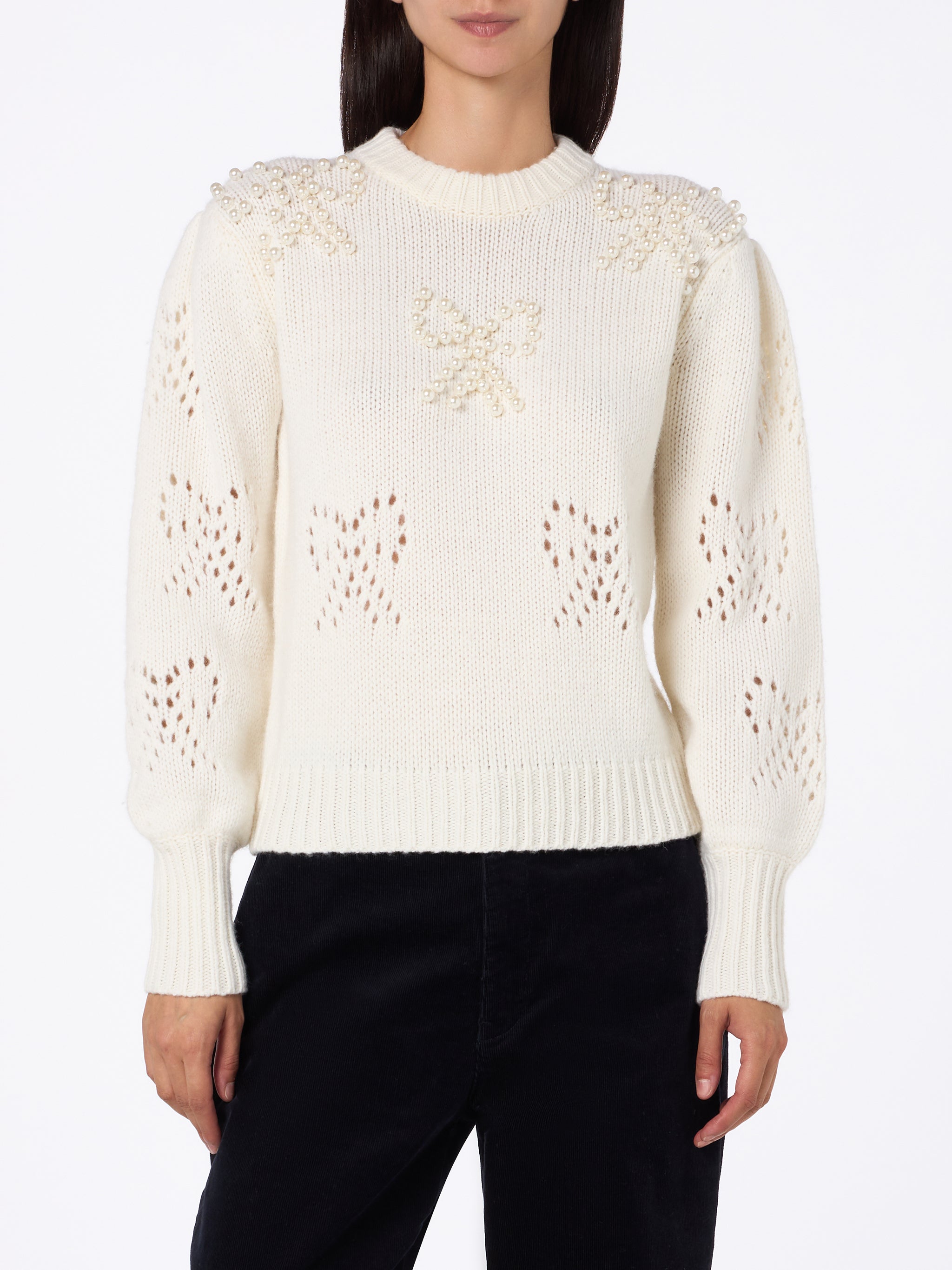 mc2-saint-barth-bloom-maglione-donna-bianco-girocollo-con-perline-perla-fiocco image 1