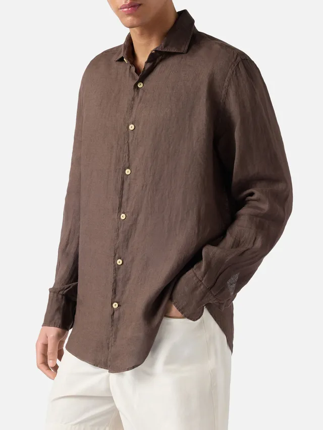 mc2-saint-barth-camicia-pamplona-in-puro-lino-marrone-uomo image 1