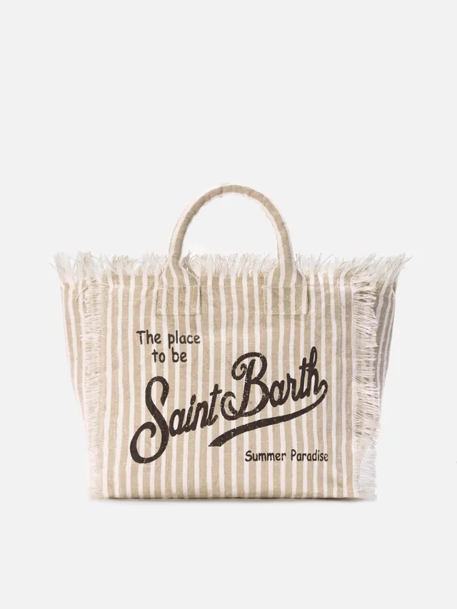 mc2-saint-barth-borsa-colette-in-lino-a-righe-beige-e-bianche-con-frange image 1