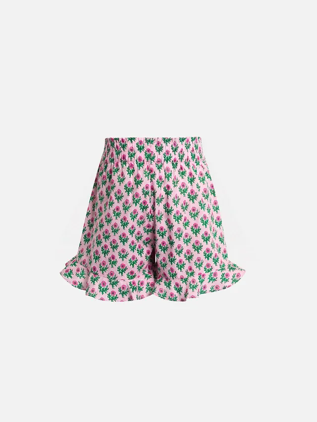 mc2-saint-barth-ander-p-pantaloncini-bambina-cotone-fiori-rosa-con-volant image 1