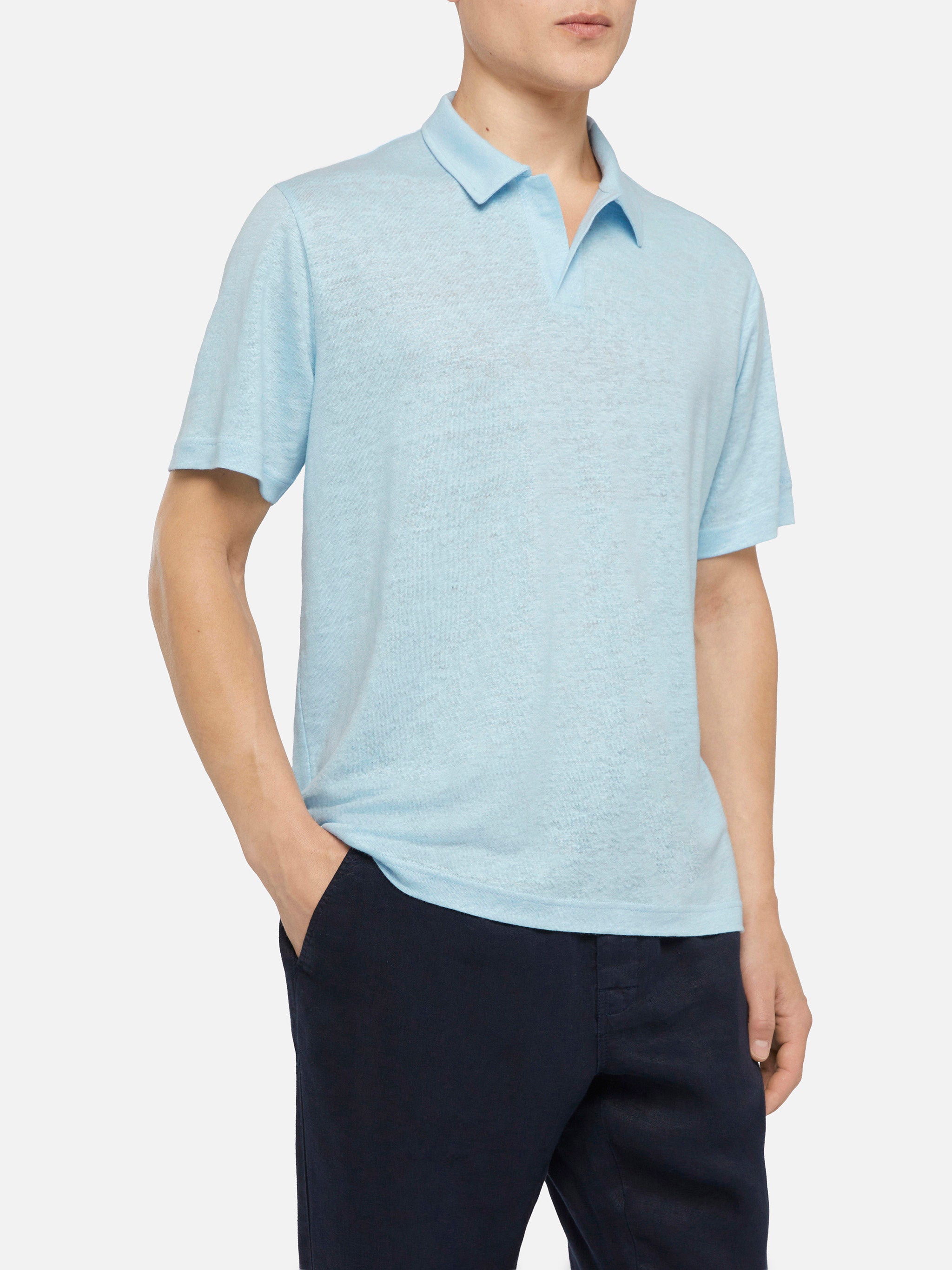 mc2-saint-barth-polo-fraser-uomo-in-lino-azzurro-chiaro-senza-bottoni image 1