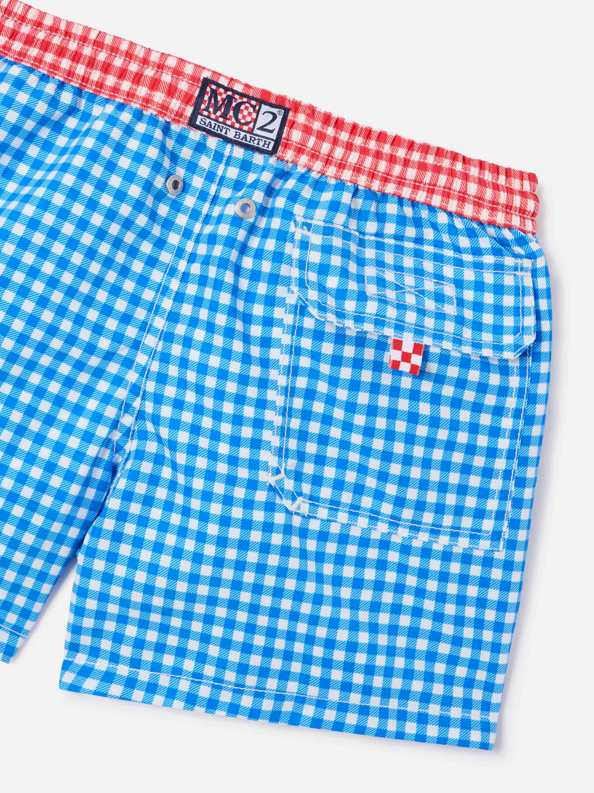 mc2-saint-barth-costume-da-bagno-bambino-vichy-blu-con-bordino-rosso image 3