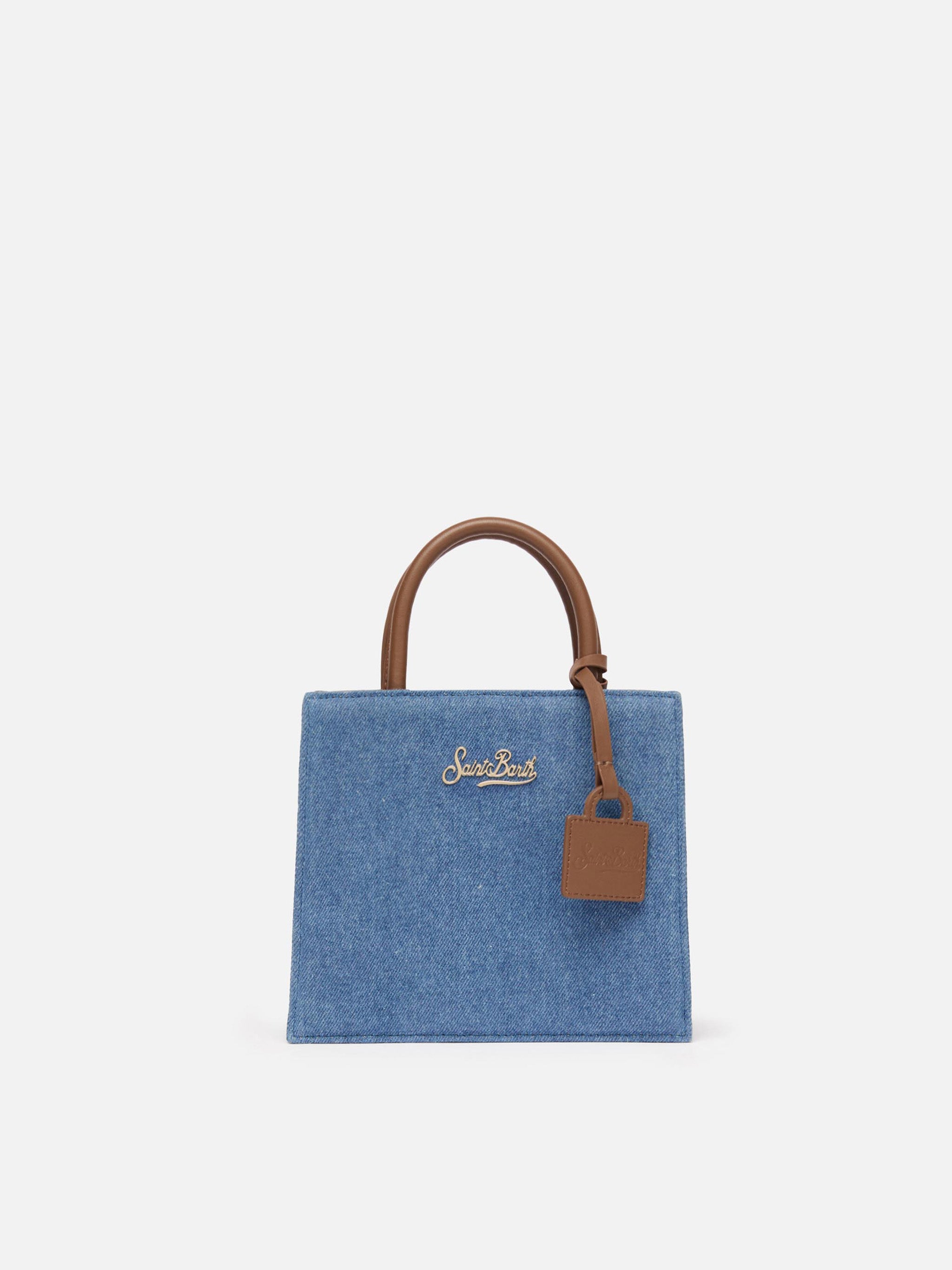 mc2-saint-barth-borsa-shop-mini-strutturata-denim-pelle-blu-marrone image 1