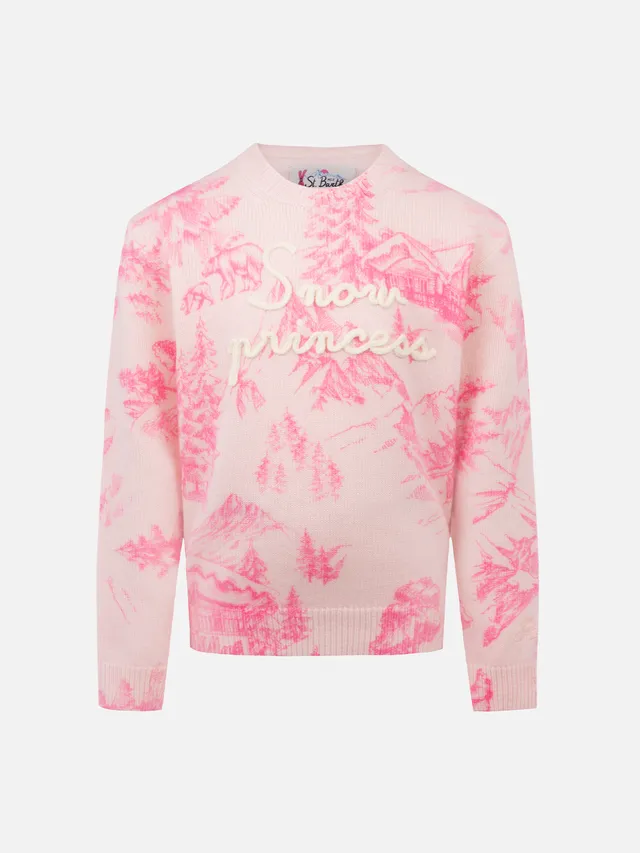 mc2-saint-barth-princess-prc0012-maglione-girocollo-bambina-rosa-toile-de-jouy image 1