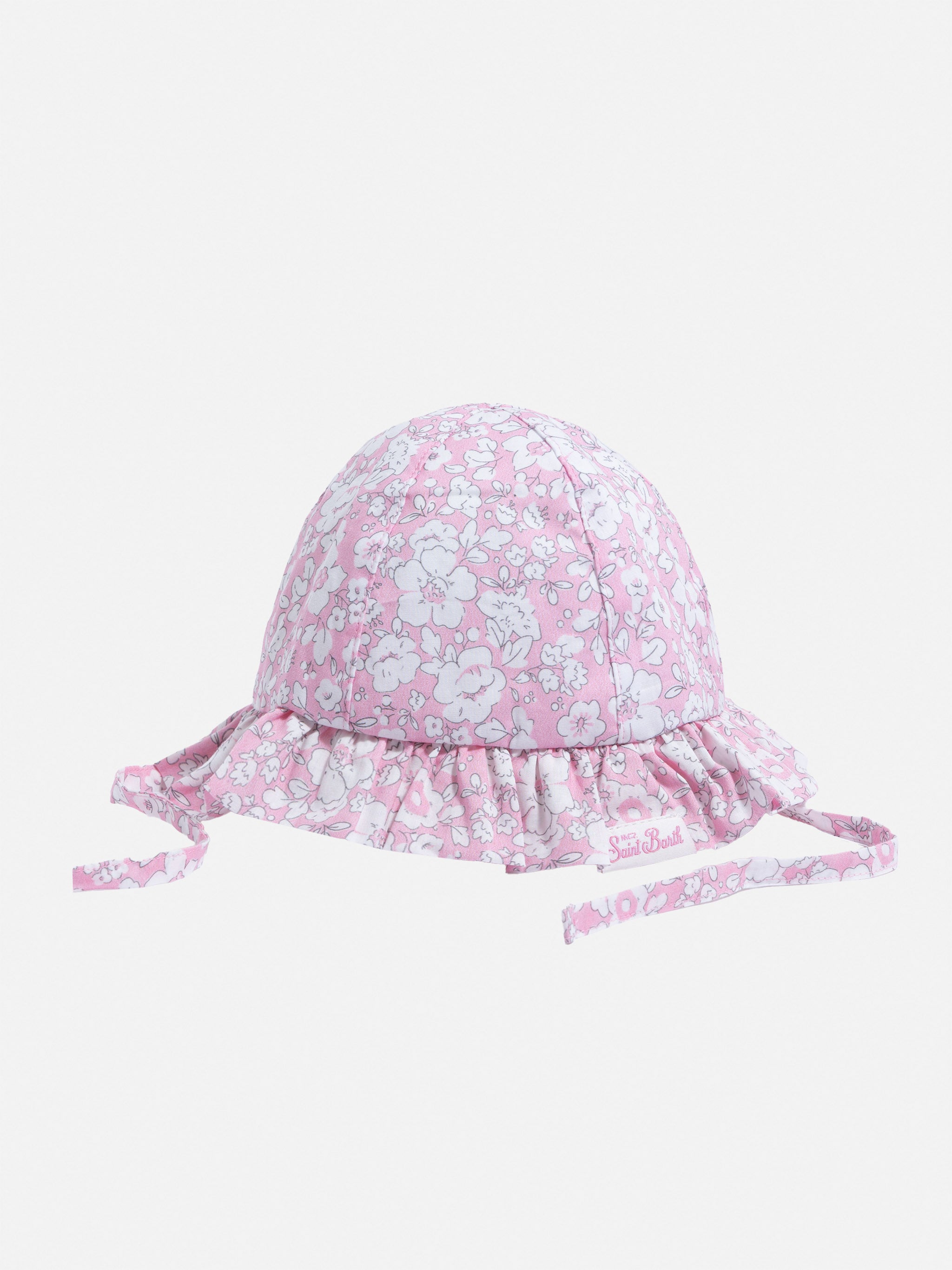 mc2-saint-barth-cuffietta-doremi-neonata-in-cotone-rosa-floreale-con-fiocco image 1