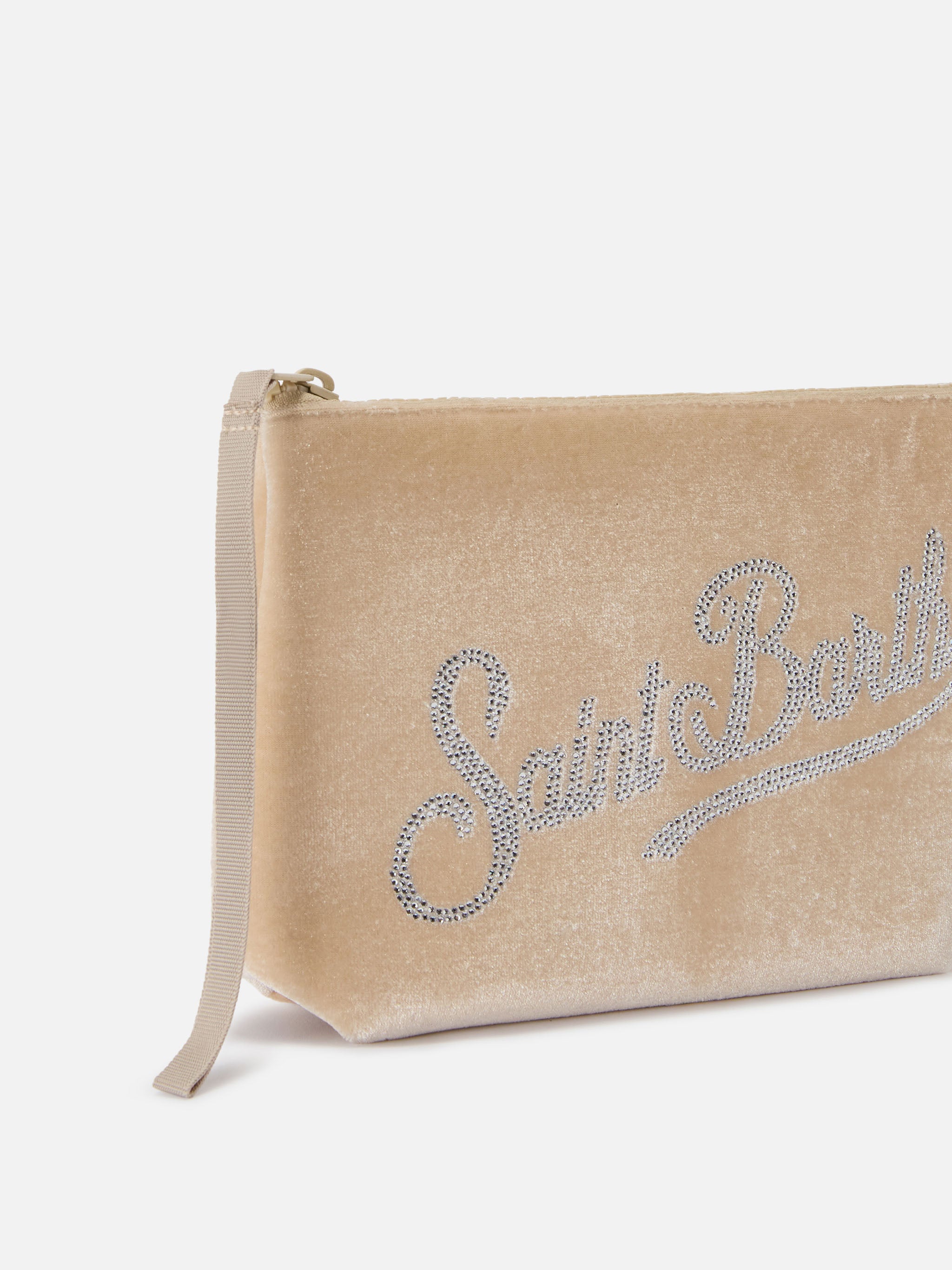 mc2-saint-barth-pochette-aline-scuba-effetto-velluto-beige-logo-strass image 2