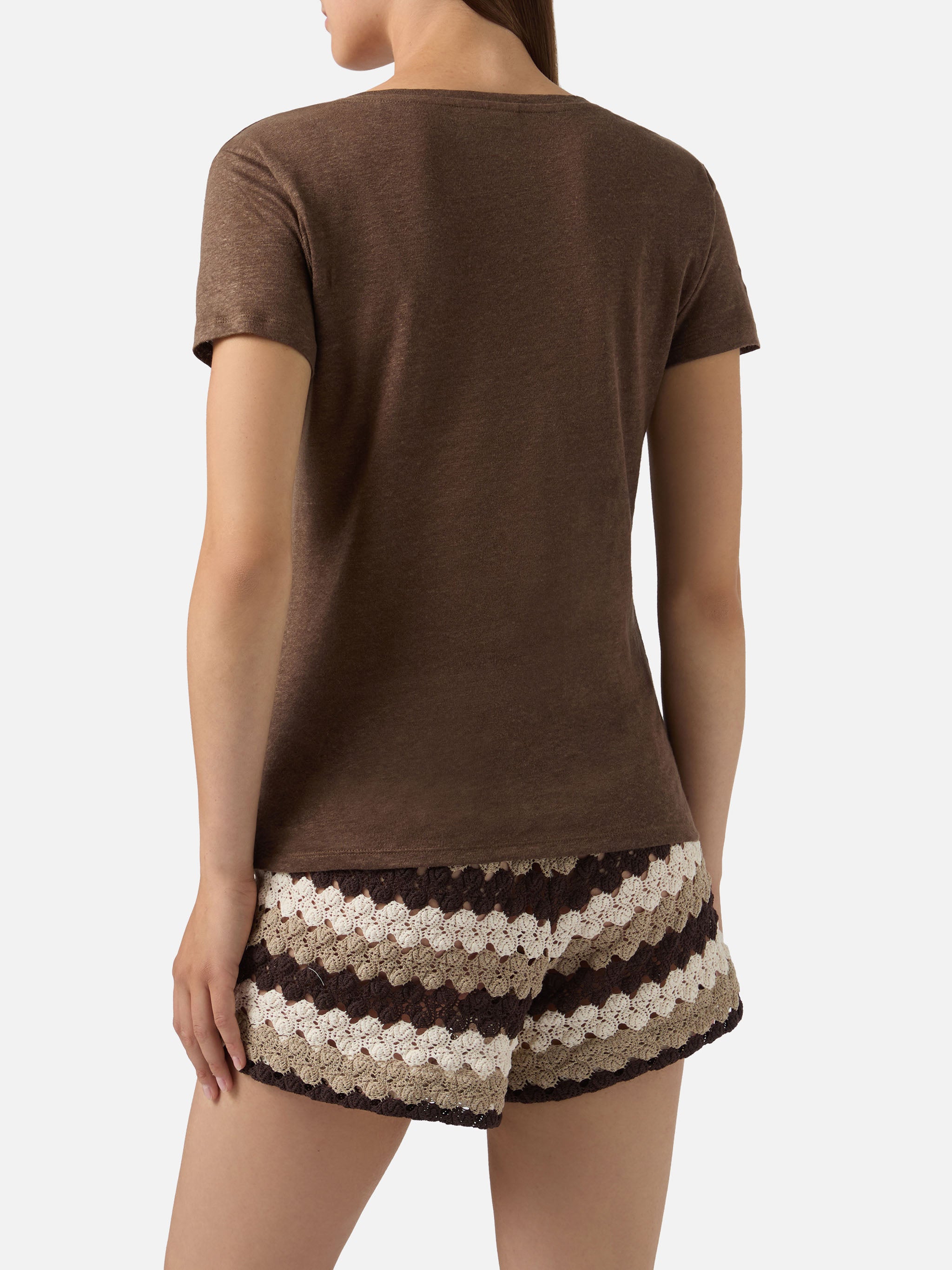 mc2-saint-barth-eloise-t-shirt-donna-lino-marrone-scollo-a-v image 4