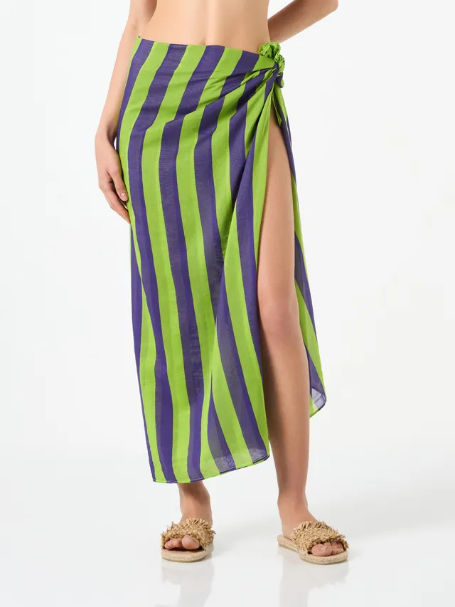 mc2-saint-barth-pareo-donna-cotone-verde-lime-viola-righe-145x200-cm image 1