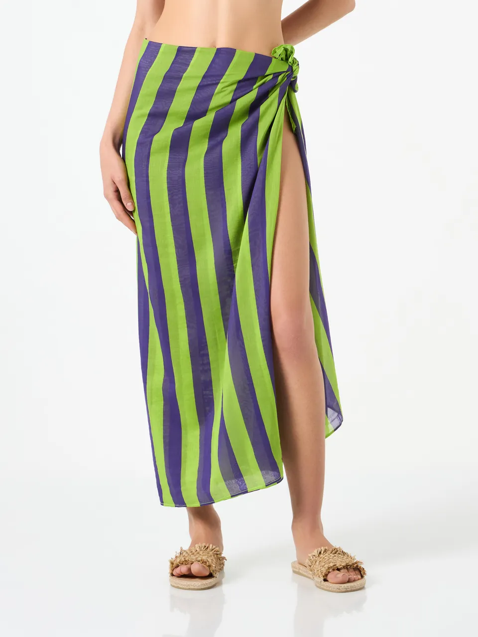 mc2-saint-barth-pareo-donna-cotone-verde-lime-viola-righe-145x200-cm image 1