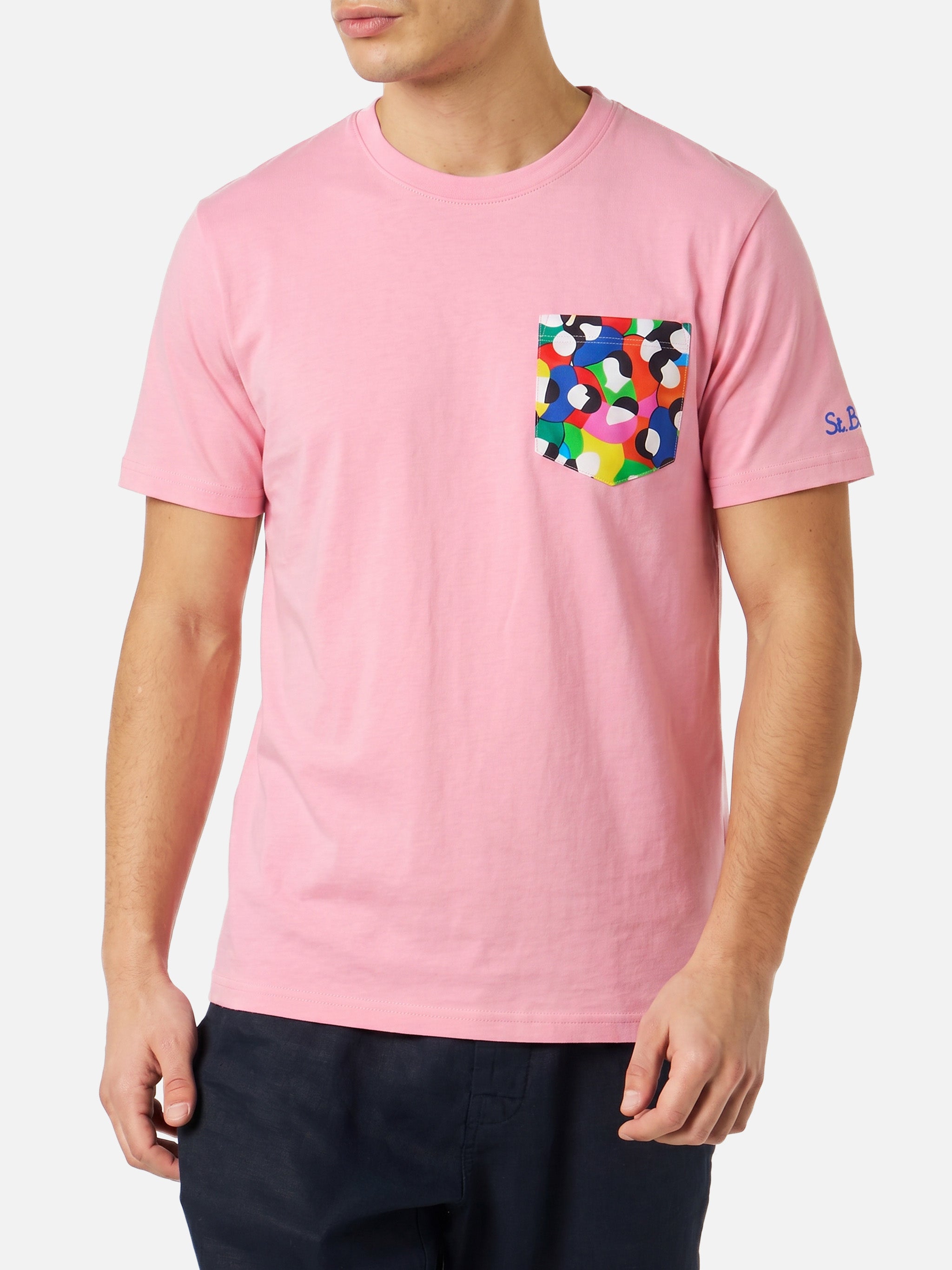 mc2-saint-barth-blanche-t-shirt-uomo-rosa-con-taschino-multicolor-lodola-special image 3