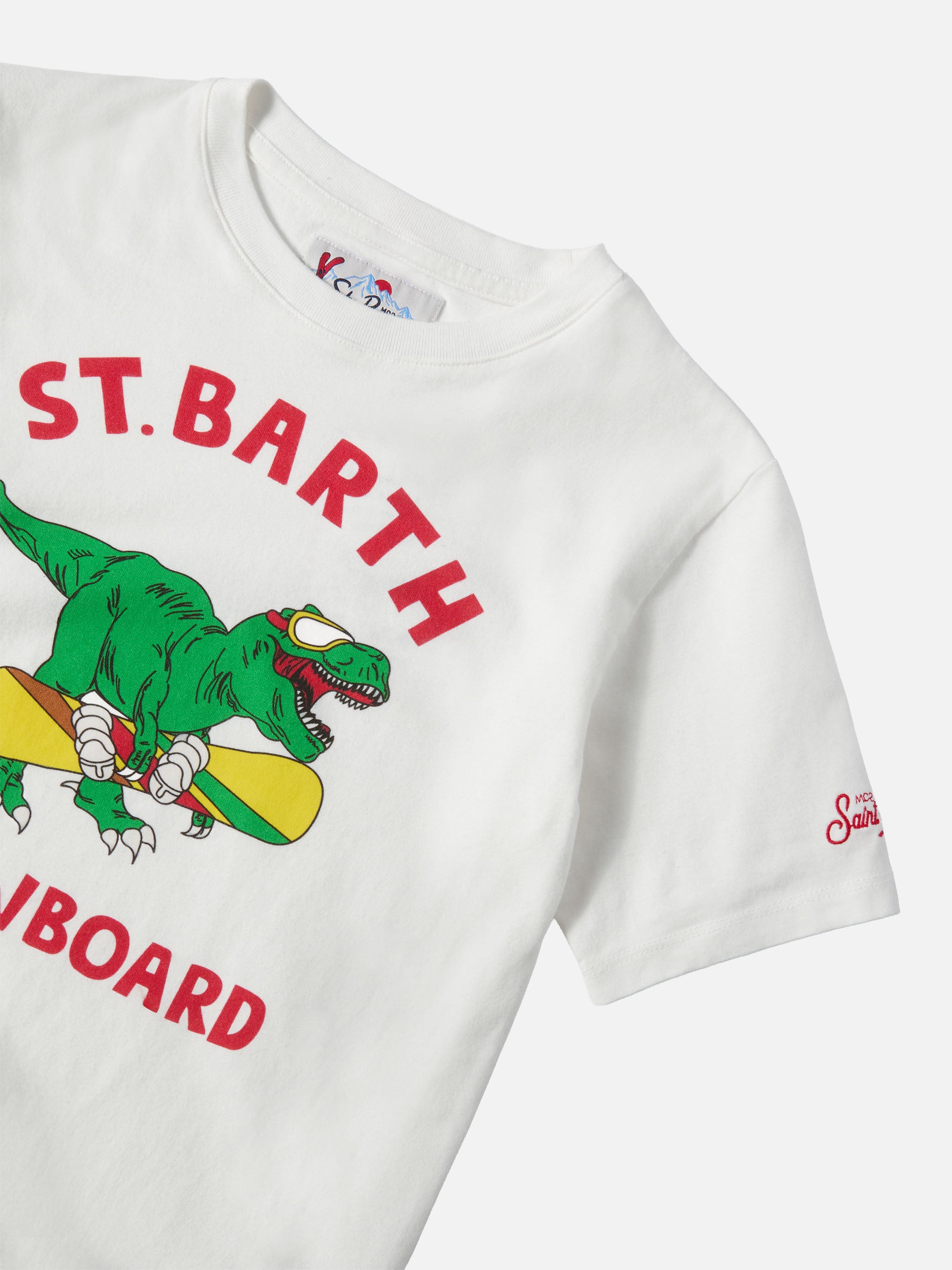 mc2-saint-barth-t-shirt-cameron-bambino-dinosauro-skater-bianca image 2