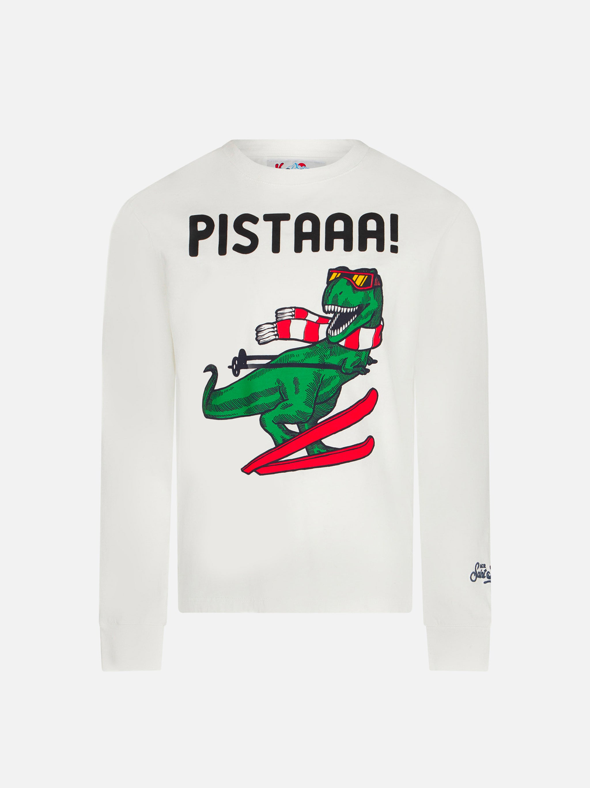 mc2-saint-barth-t-shirt-bambino-bianca-con-stampa-dinosauro-maniche-lunghe image 1