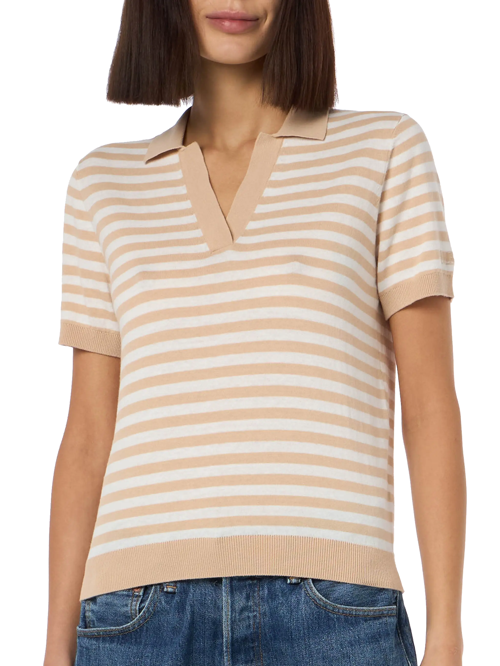 mc2-saint-barth-evonne-polo-donna-in-maglia-a-righe-beige-e-bianco image 1