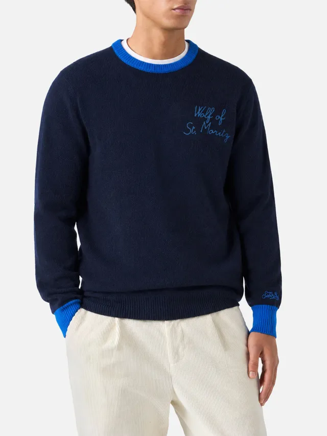 maglia-mc2-saint-barth-heron-con-ricamo-wolf-of-st-moritz-in-misto-cashmere-blu- image 1