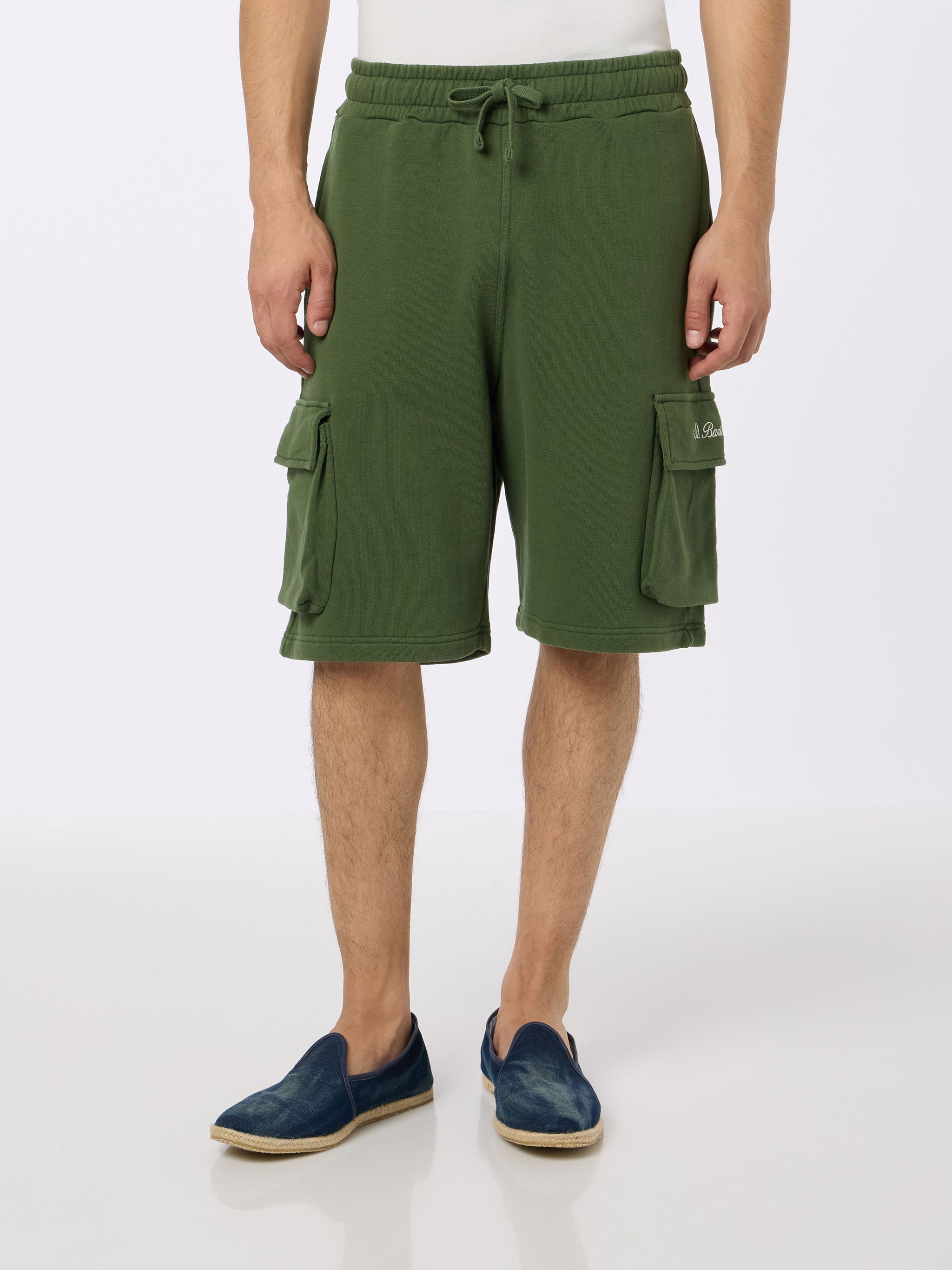 bermuda-cargo-mc2-saint-barth-cargy-in-puro-cotone-verde-militare-tinta-unita image 1