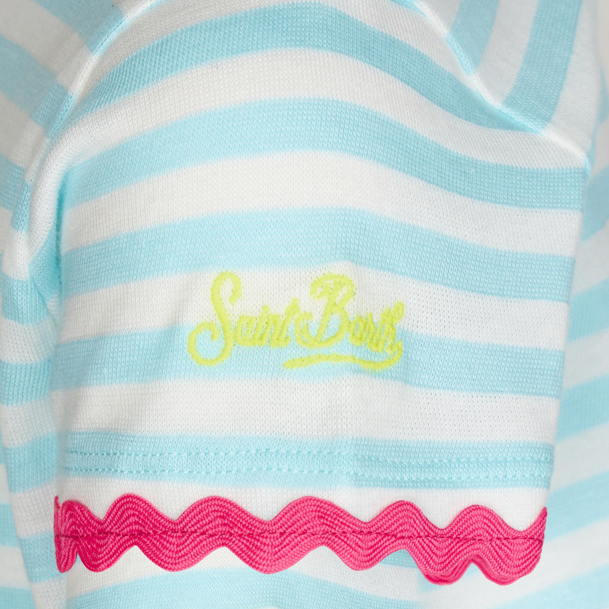 mc2-saint-barth-t-shirt-bambina-righe-bianco-verde-acqua-con-ricamo-saint-barth image 3